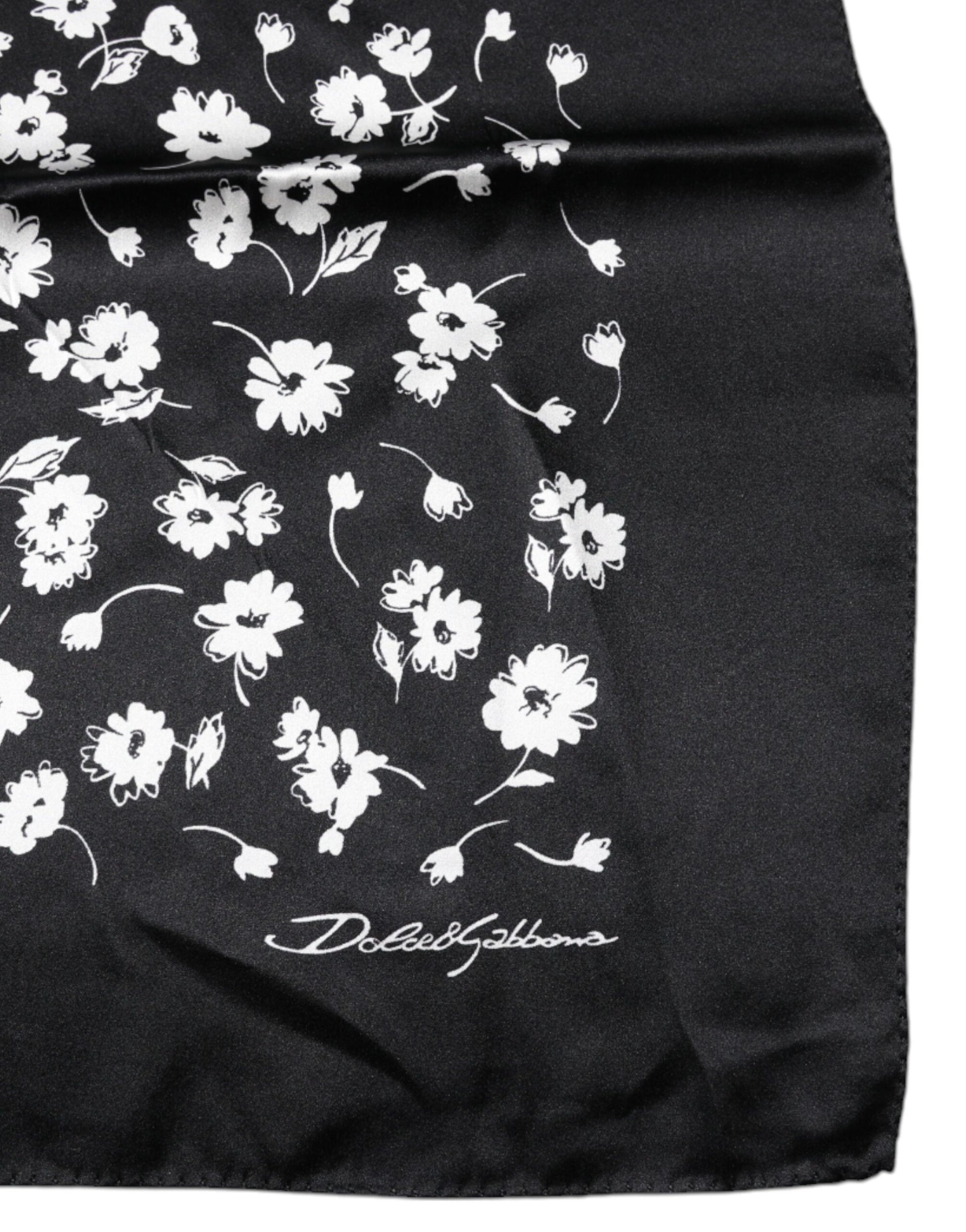 Dolce & Gabbana Black Floral Silk Square Wrap Shawl Scarf Curated Luxury Accessories by Orvyn