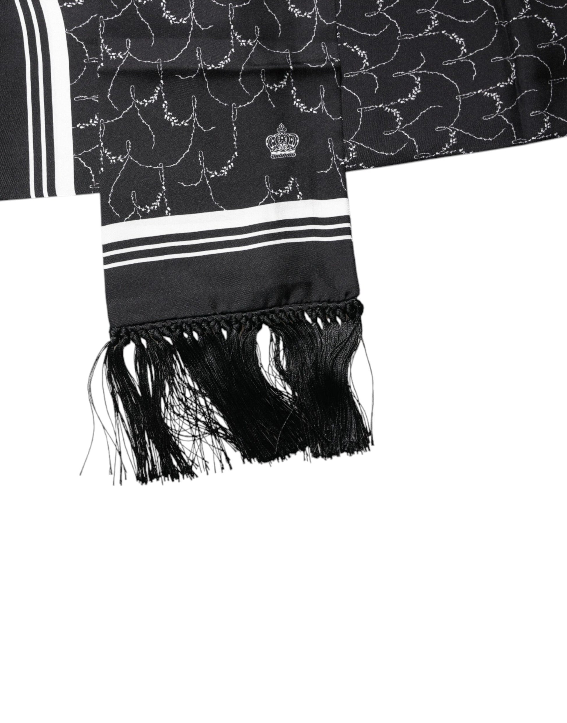 Dolce & Gabbana Black Patterned Skinny Fringes Shawl Scarf Curated Luxury Accessories by Orvyn