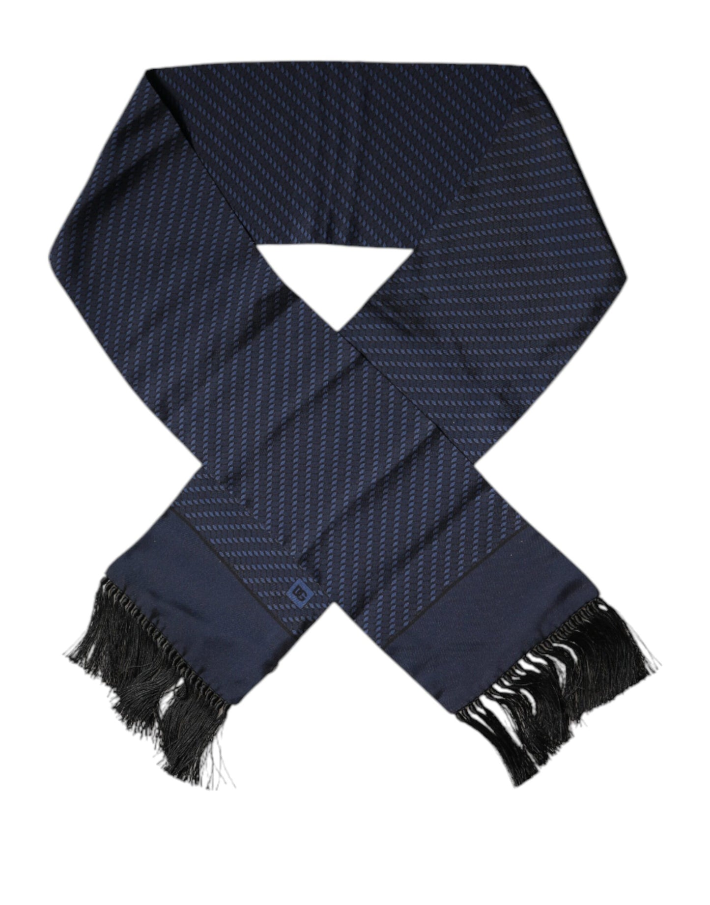 Dolce & Gabbana Dark Blue Fantasy Fringes Neck Wrap Scarf Curated Luxury Accessories by Orvyn