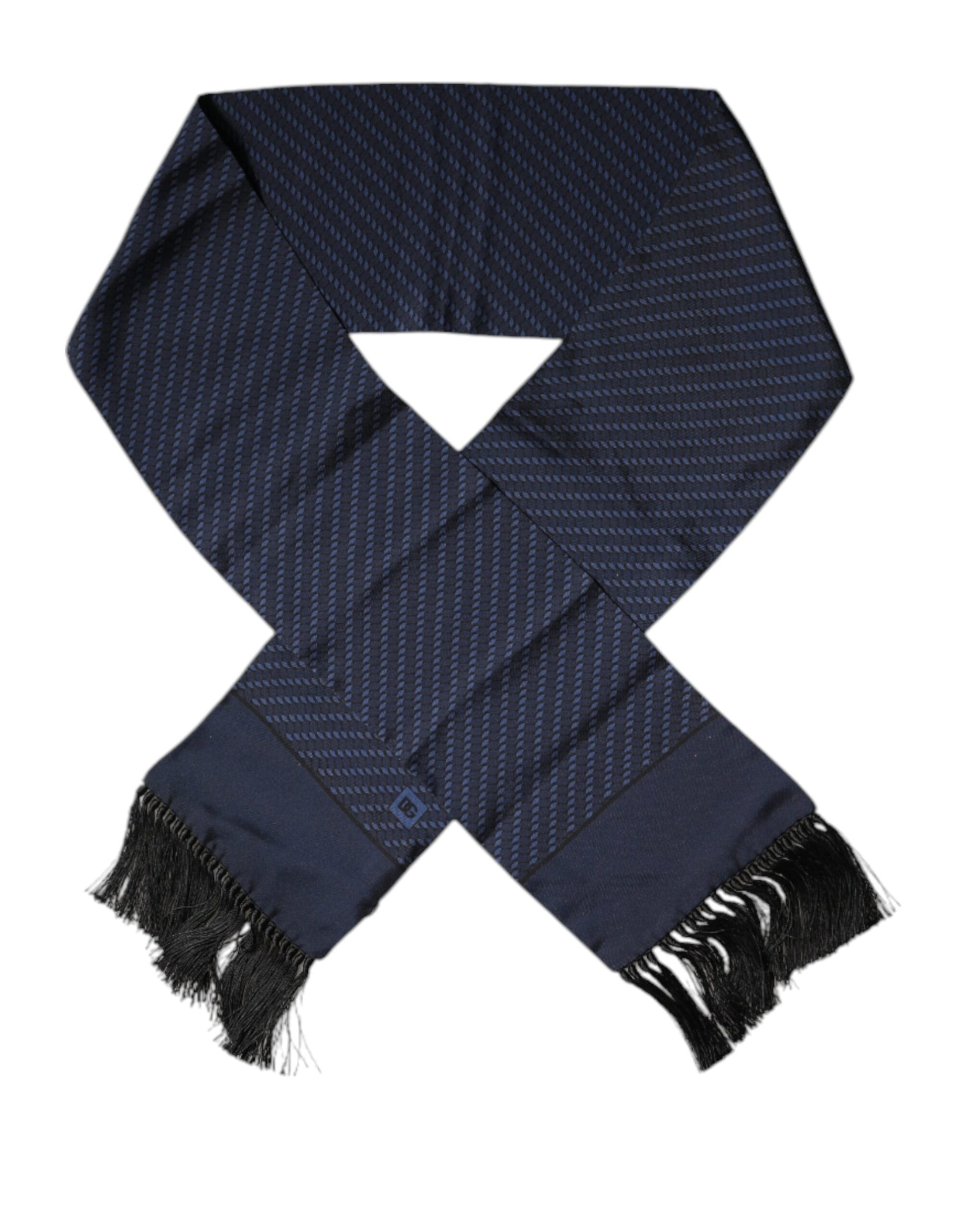 Dolce & Gabbana Dark Blue Fantasy Fringes Neck Wrap Scarf Curated Luxury Accessories by Orvyn