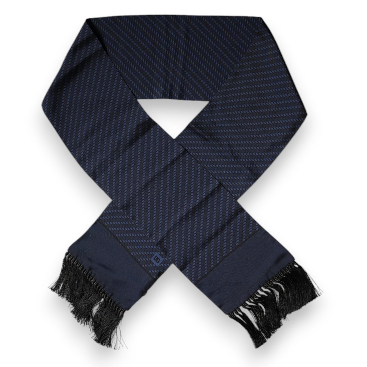 Dolce & Gabbana Dark Blue Fantasy Fringes Neck Wrap Scarf Curated Luxury Accessories by Orvyn