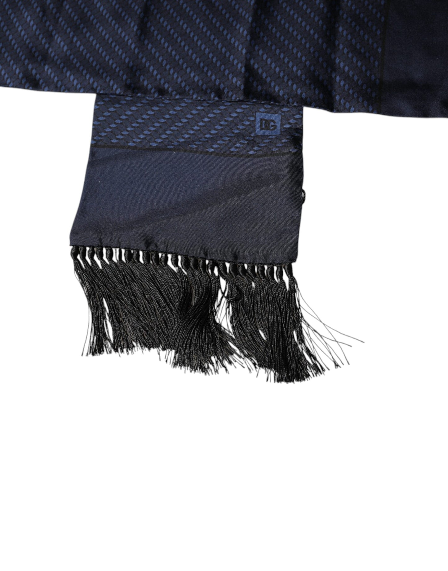 Dolce & Gabbana Dark Blue Fantasy Fringes Neck Wrap Scarf Curated Luxury Accessories by Orvyn