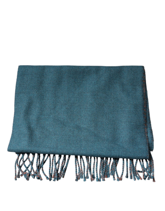 Dolce & Gabbana Blue Green Wool Fringes Wrap Shawl Scarf Curated Luxury Accessories by Orvyn