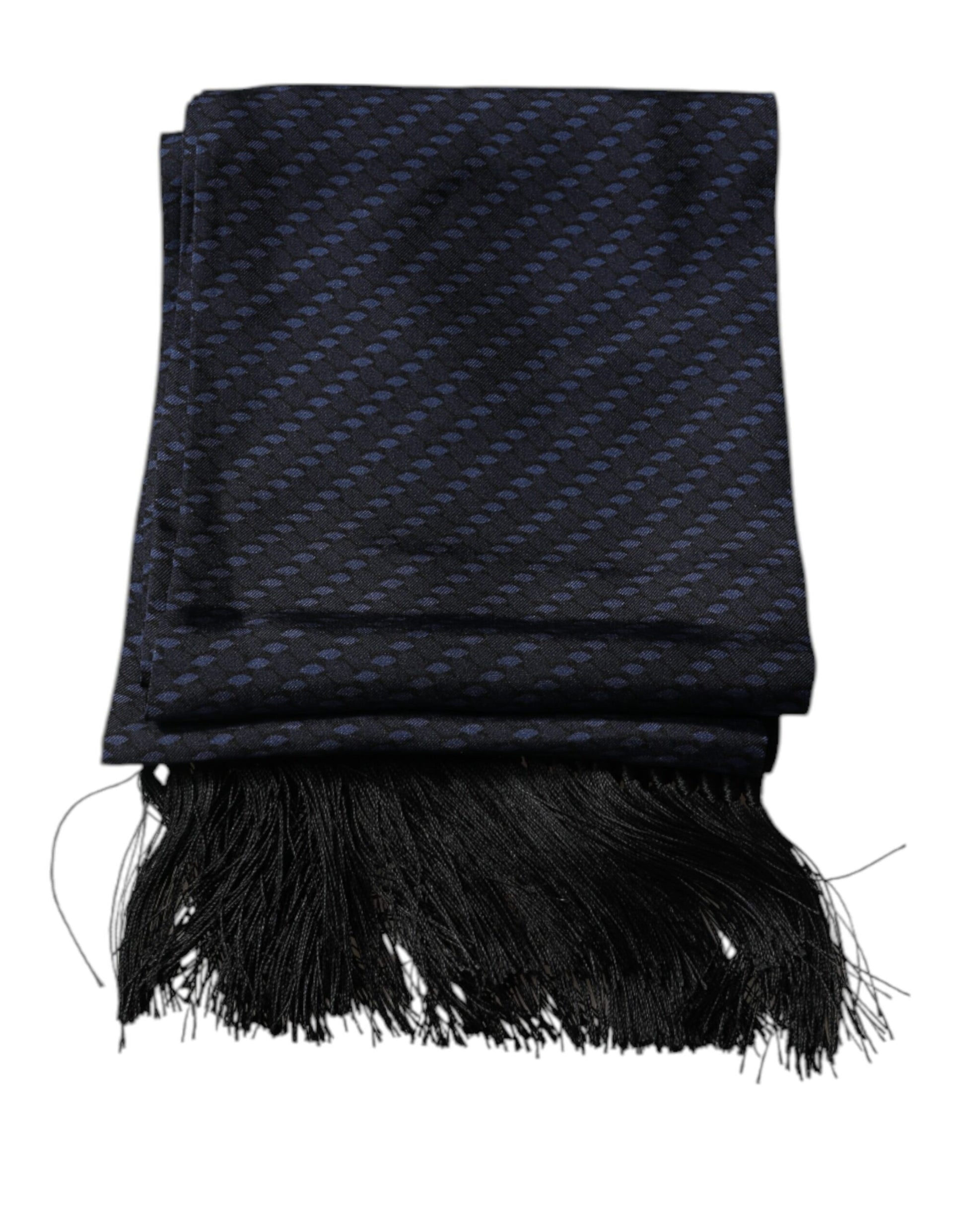 Dolce & Gabbana Dark Blue Fantasy Fringes Neck Wrap Scarf Curated Luxury Accessories by Orvyn