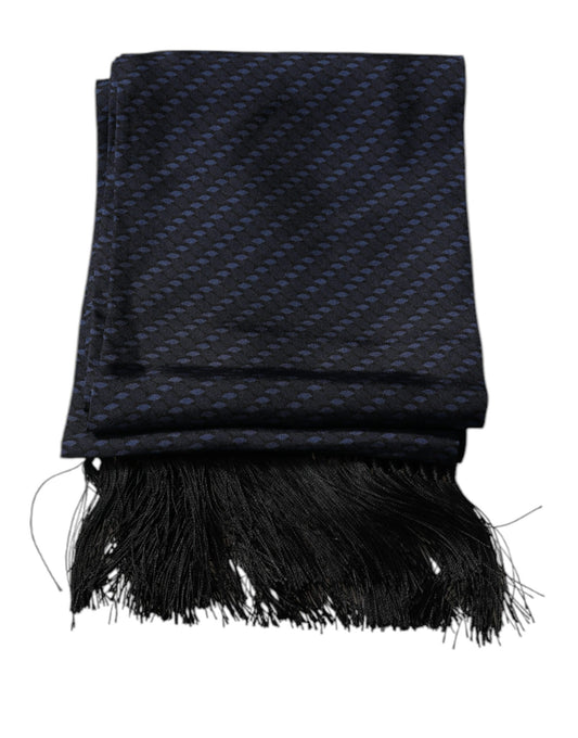 Dolce & Gabbana Dark Blue Fantasy Fringes Neck Wrap Scarf Curated Luxury Accessories by Orvyn