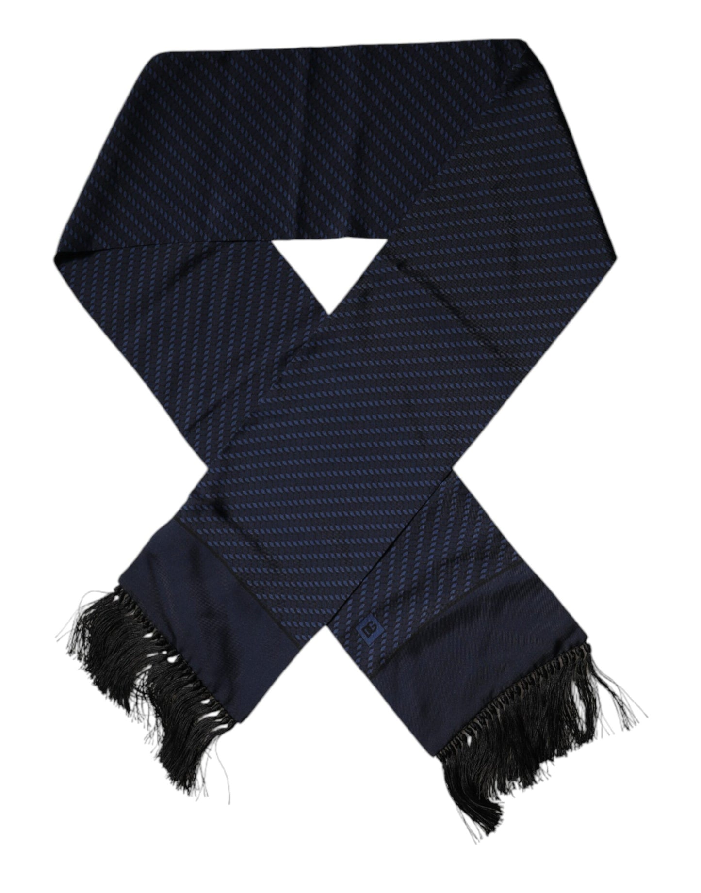 Dolce & Gabbana Dark Blue Fantasy Fringes Neck Wrap Scarf Curated Luxury Accessories by Orvyn