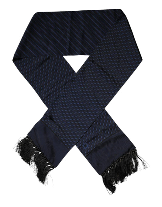 Dolce & Gabbana Dark Blue Fantasy Fringes Neck Wrap Scarf Curated Luxury Accessories by Orvyn
