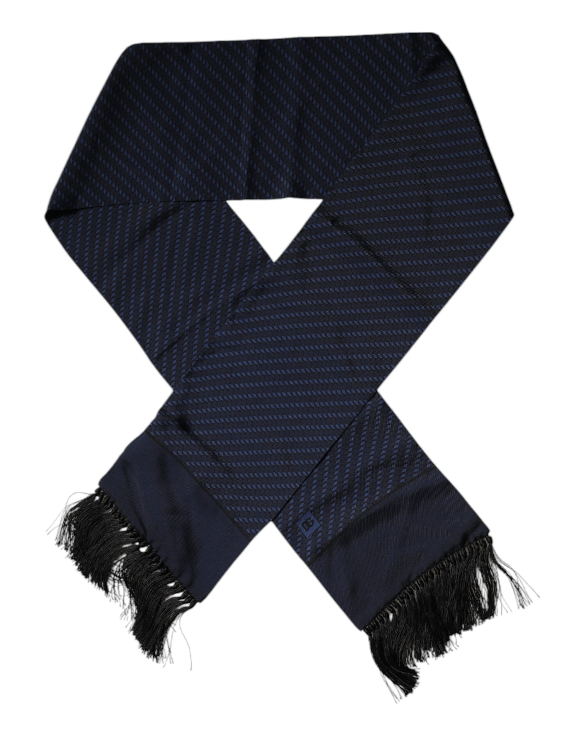 Dolce & Gabbana Dark Blue Fantasy Fringes Neck Wrap Scarf Curated Luxury Accessories by Orvyn