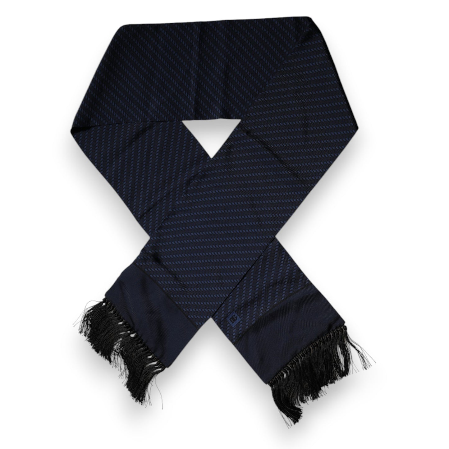 Dolce & Gabbana Dark Blue Fantasy Fringes Neck Wrap Scarf Curated Luxury Accessories by Orvyn