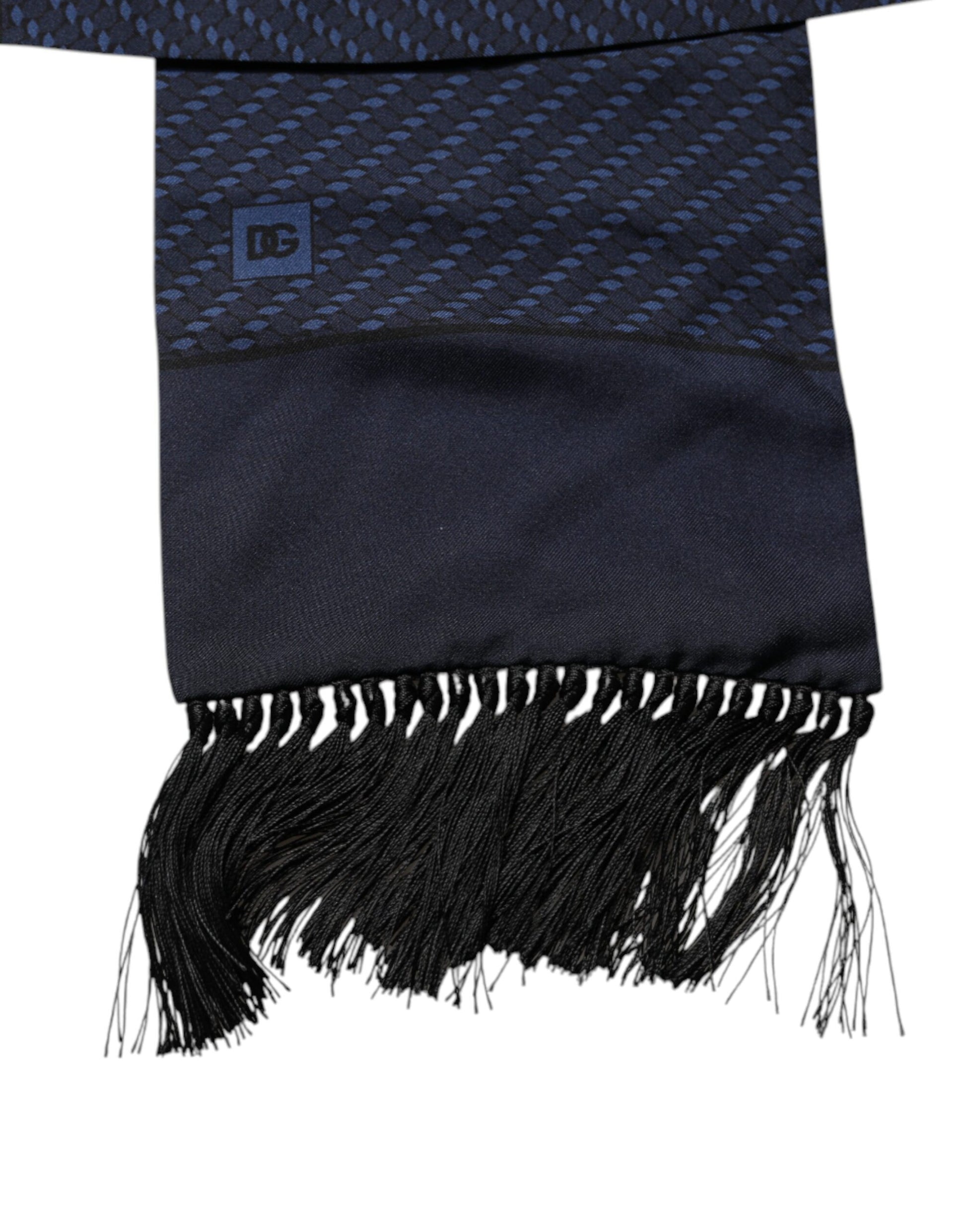 Dolce & Gabbana Dark Blue Fantasy Fringes Neck Wrap Scarf Curated Luxury Accessories by Orvyn