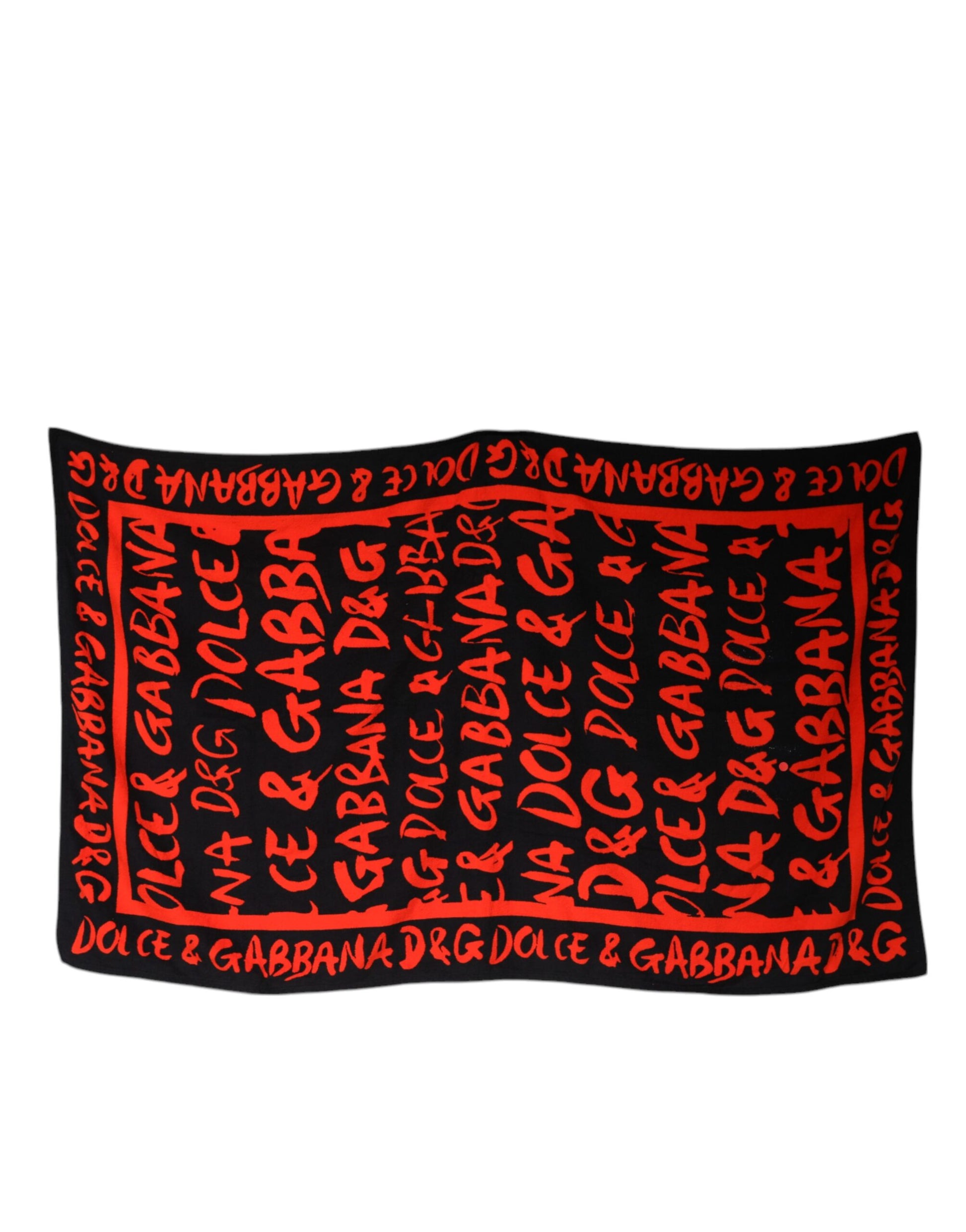 Dolce & Gabbana Black Red Logo Print Cotton Beach Towel Curated Luxury Accessories by Orvyn