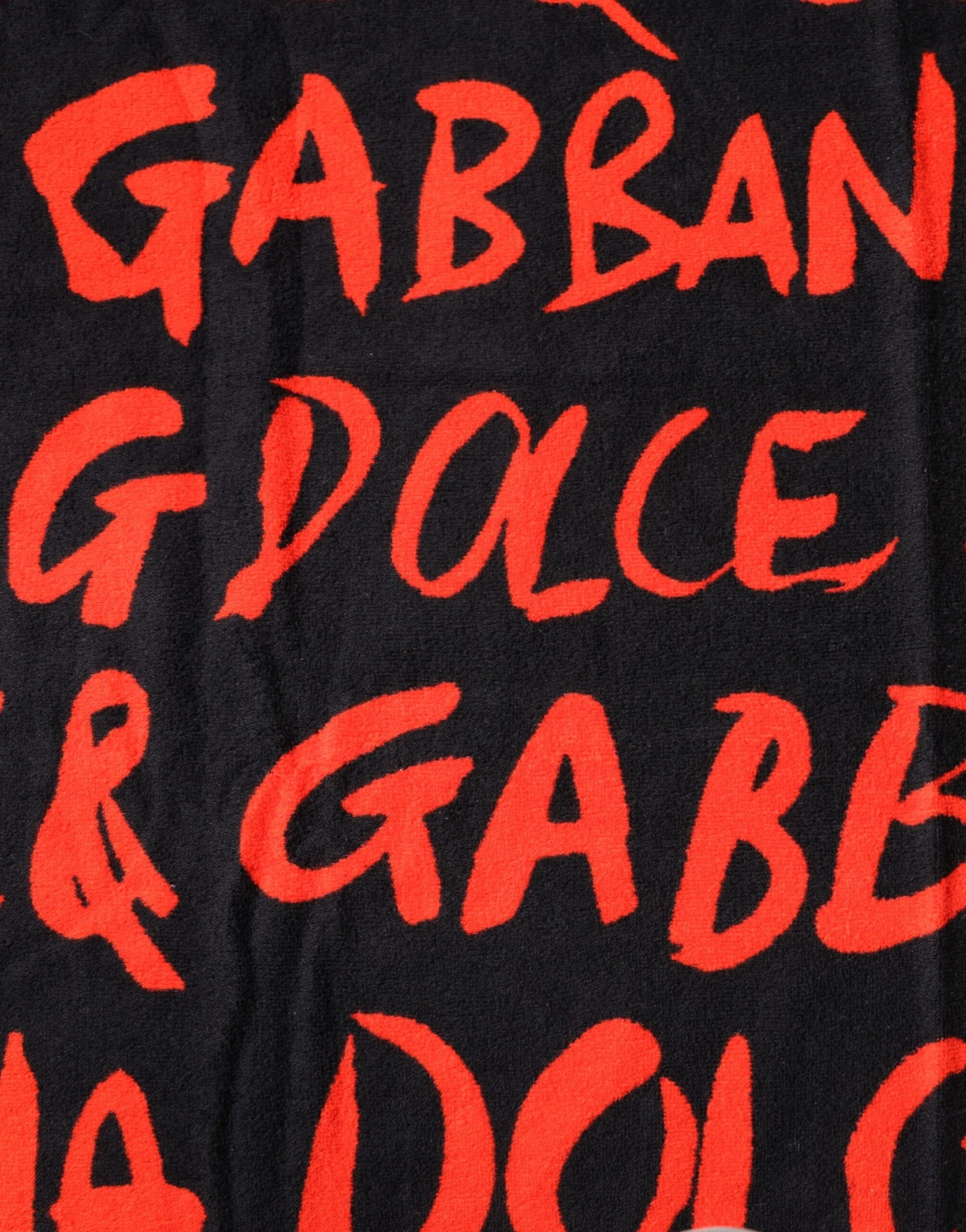 Dolce & Gabbana Black Red Logo Print Cotton Beach Towel Curated Luxury Accessories by Orvyn