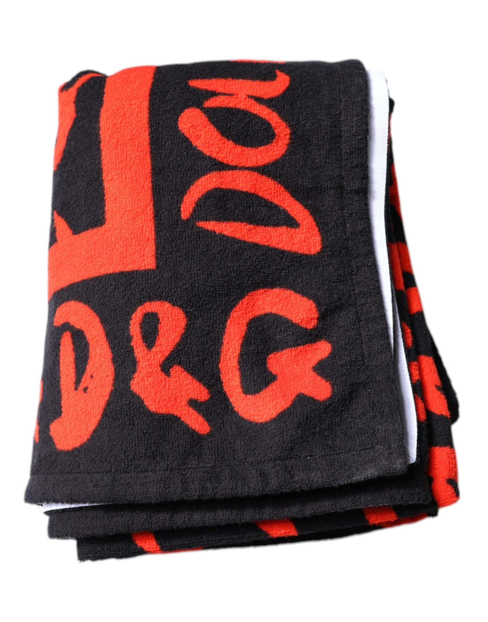Dolce & Gabbana Black Red Logo Print Cotton Beach Towel Curated Luxury Accessories by Orvyn