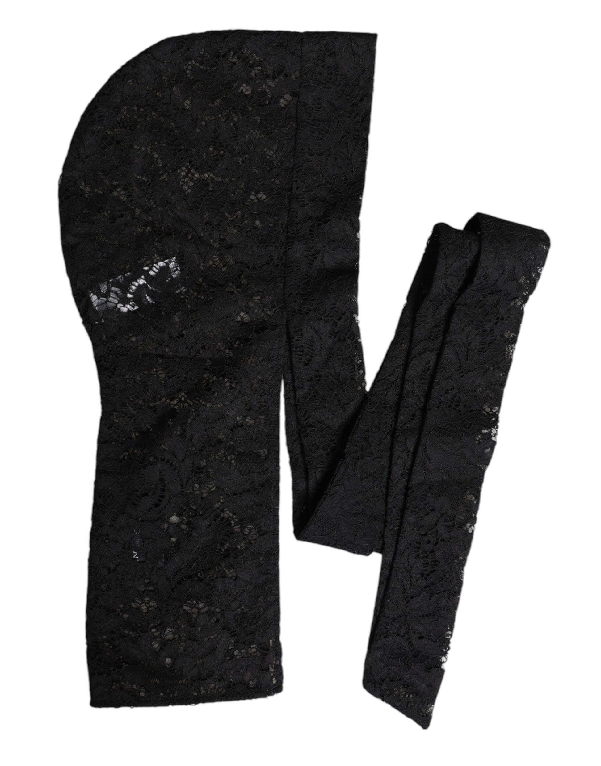 Dolce & Gabbana Black Floral Lace Whole Head Wrap Hat Curated Luxury Accessories by Orvyn