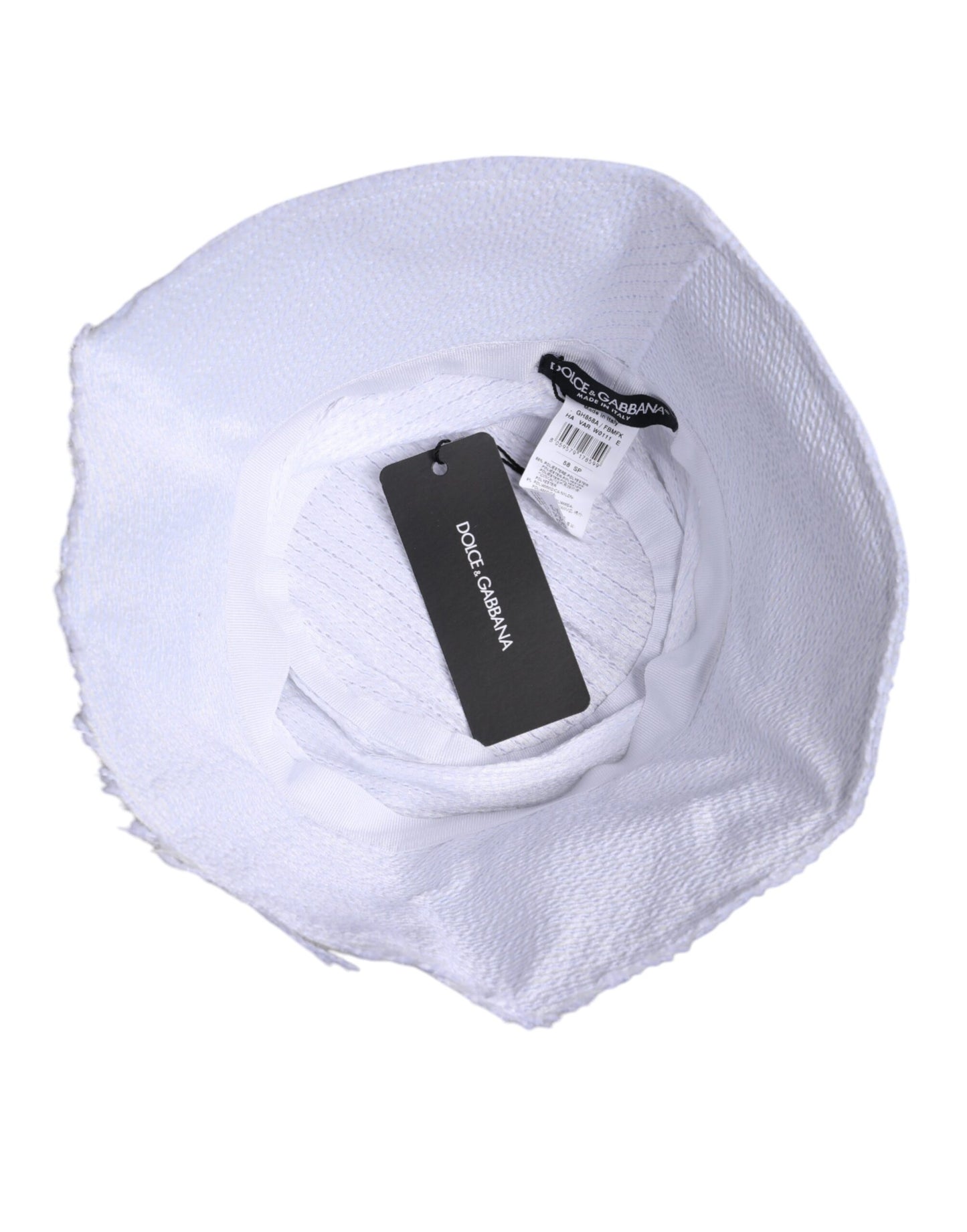 Dolce & Gabbana White Polyester Wide Brim Bucket Hat Curated Luxury Accessories by Orvyn