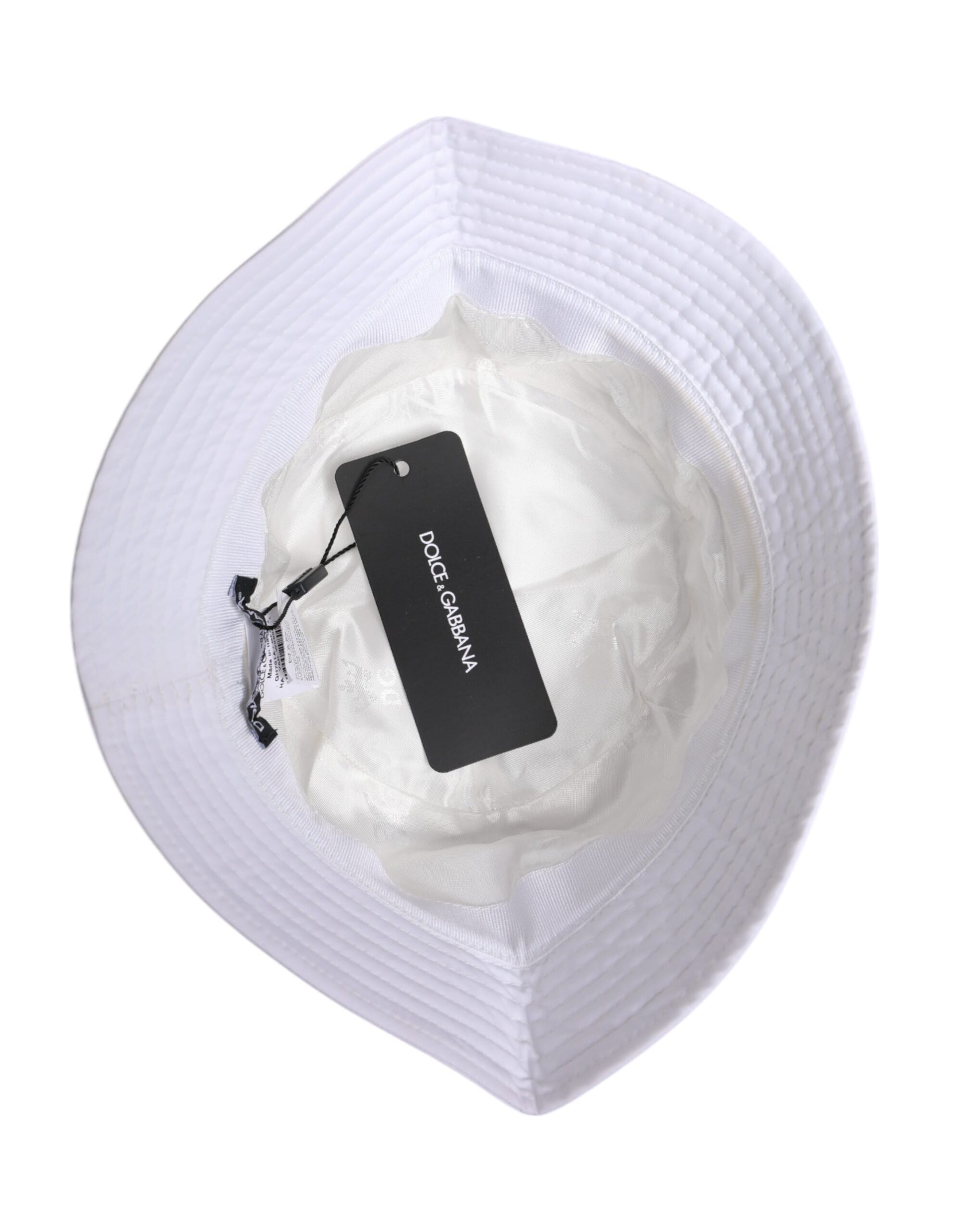 Dolce & Gabbana White Cotton Wide Brim Bucket Hat Curated Luxury Accessories by Orvyn