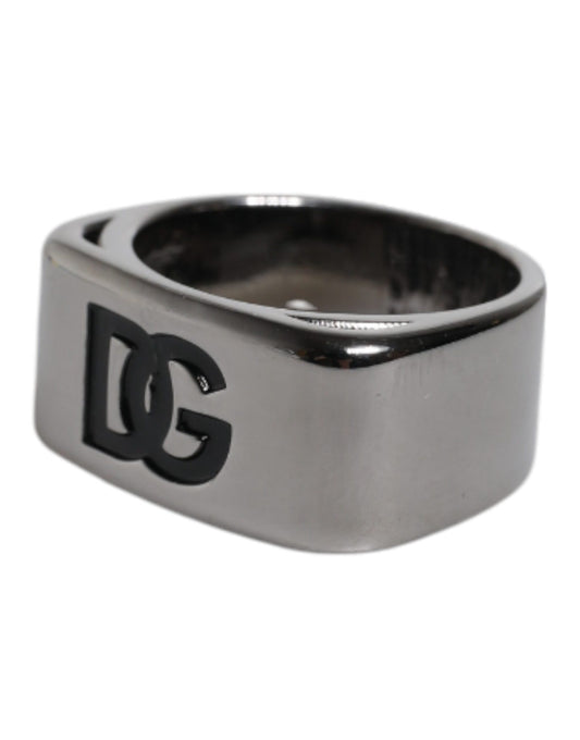 Dolce & Gabbana Silver Tone Brass Anello DG Logo Ring Curated Luxury Accessories by Orvyn