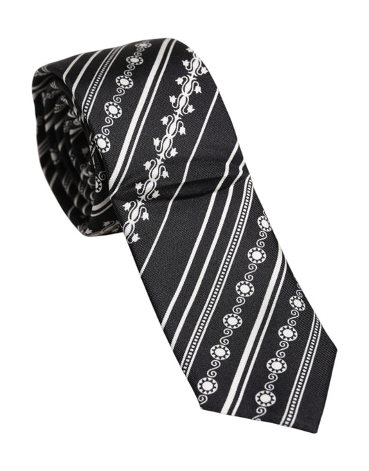 Dolce & Gabbana Black White Stripes Silk Adjustable Necktie Tie Curated Luxury Accessories by Orvyn