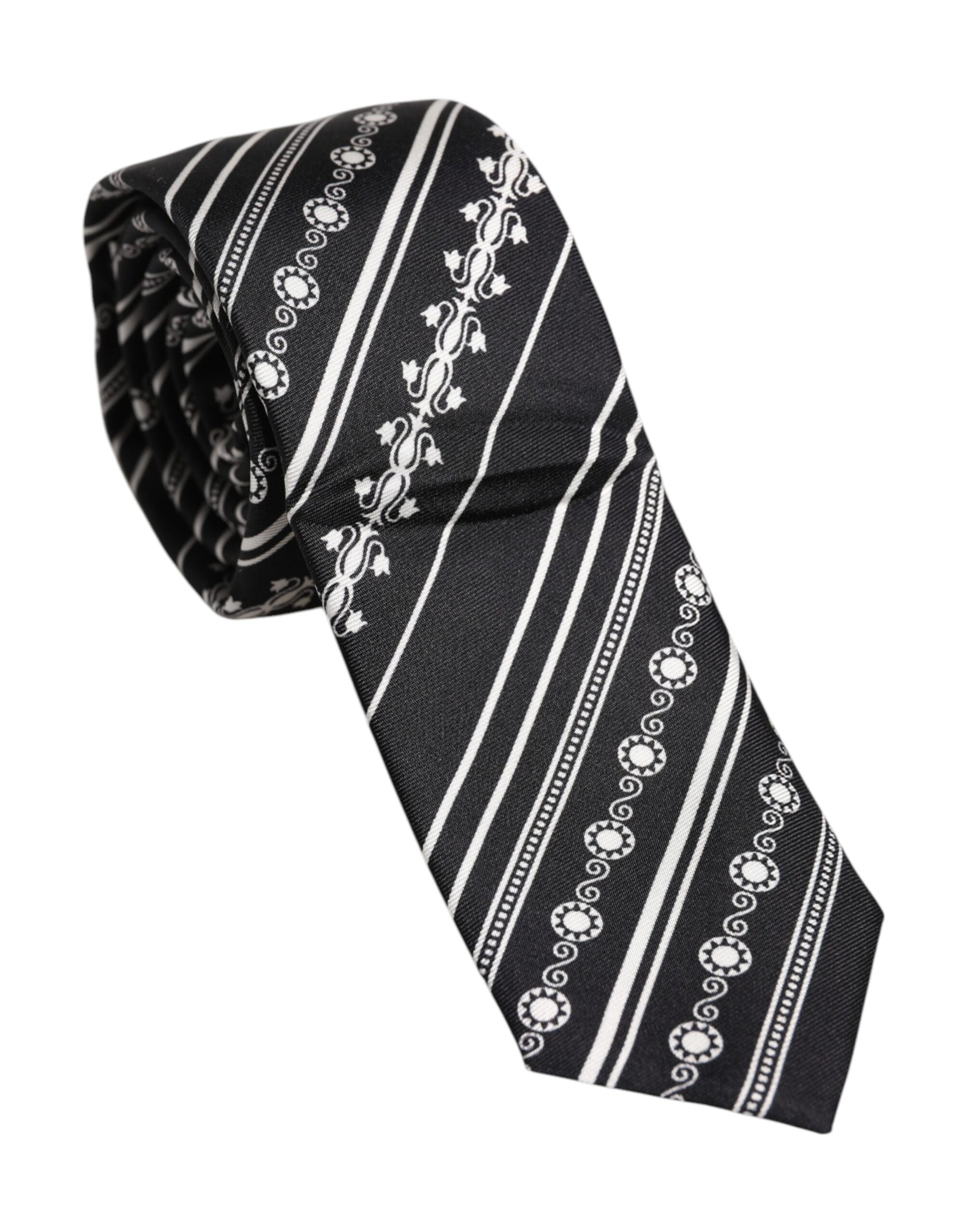 Dolce & Gabbana Black White Stripes Silk Adjustable Necktie Tie Curated Luxury Accessories by Orvyn