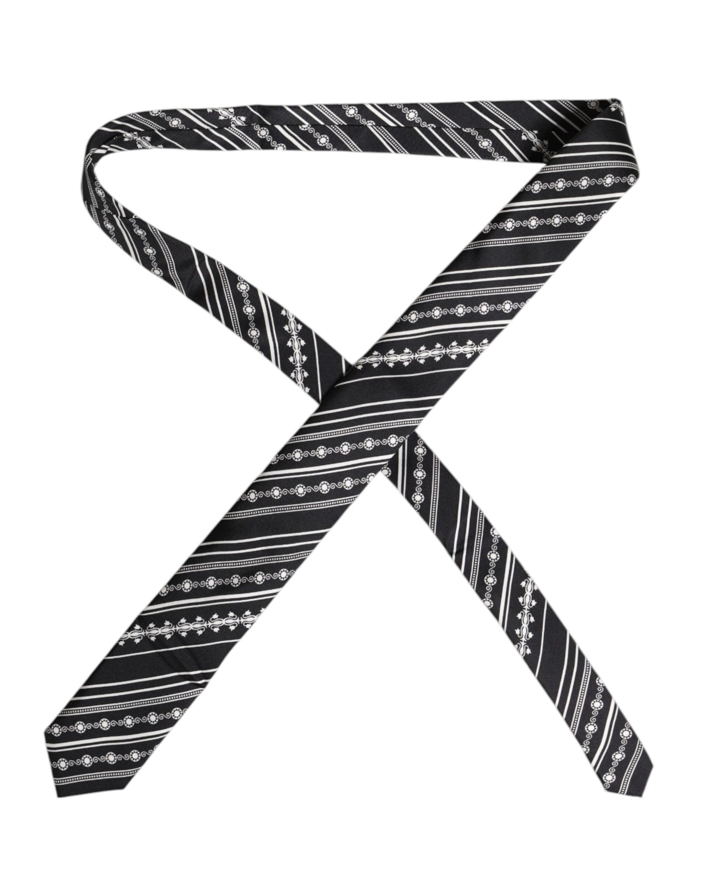 Dolce & Gabbana Black White Stripes Silk Adjustable Necktie Tie Curated Luxury Accessories by Orvyn