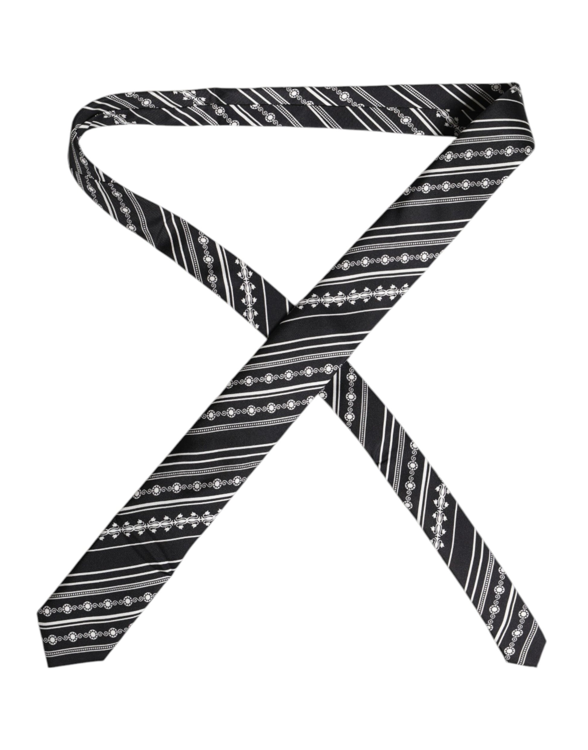Dolce & Gabbana Black White Stripes Silk Adjustable Necktie Tie Curated Luxury Accessories by Orvyn