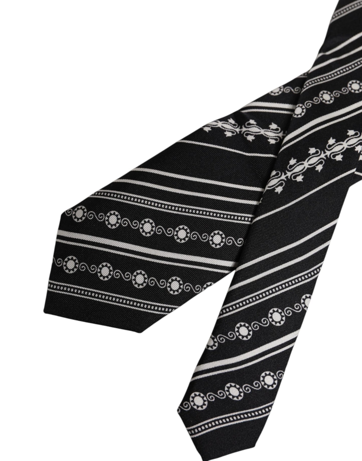 Dolce & Gabbana Black White Stripes Silk Adjustable Necktie Tie Curated Luxury Accessories by Orvyn