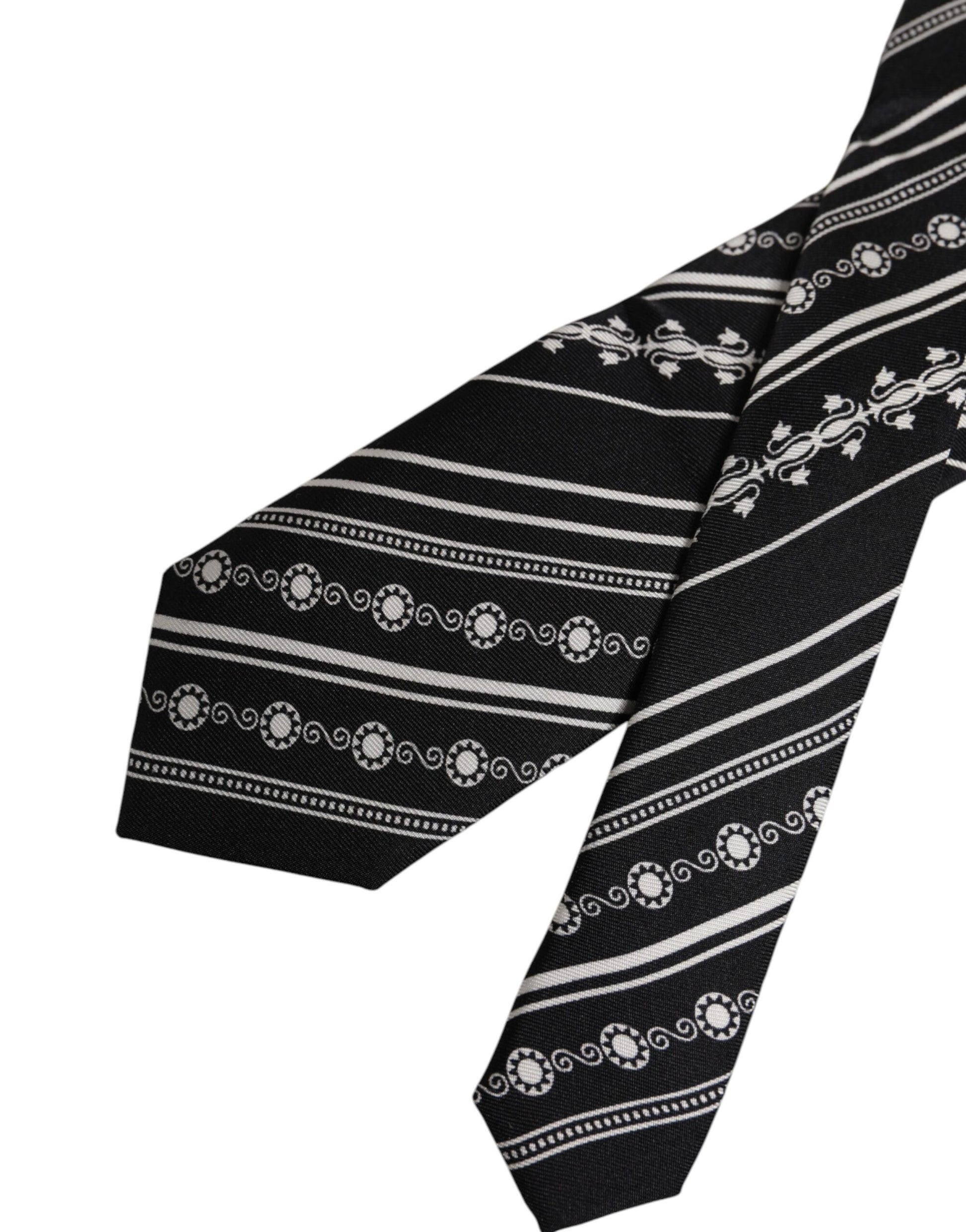 Dolce & Gabbana Black White Stripes Silk Adjustable Necktie Tie Curated Luxury Accessories by Orvyn