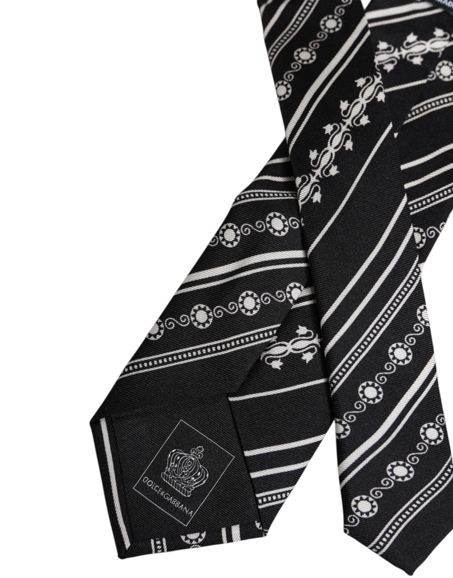Dolce & Gabbana Black White Stripes Silk Adjustable Necktie Tie Curated Luxury Accessories by Orvyn