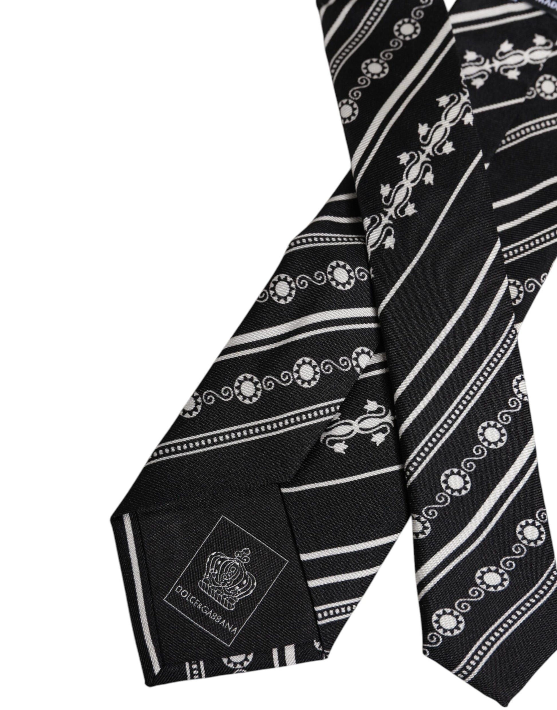 Dolce & Gabbana Black White Stripes Silk Adjustable Necktie Tie Curated Luxury Accessories by Orvyn