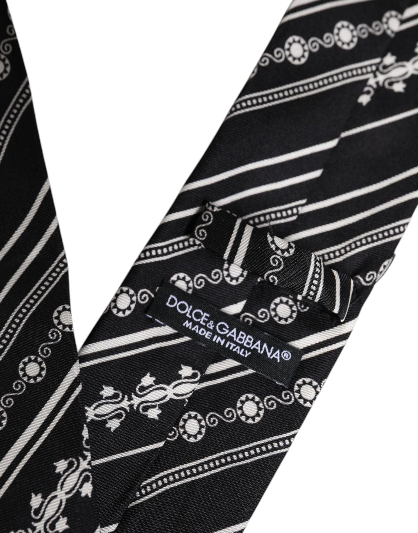Dolce & Gabbana Black White Stripes Silk Adjustable Necktie Tie Curated Luxury Accessories by Orvyn
