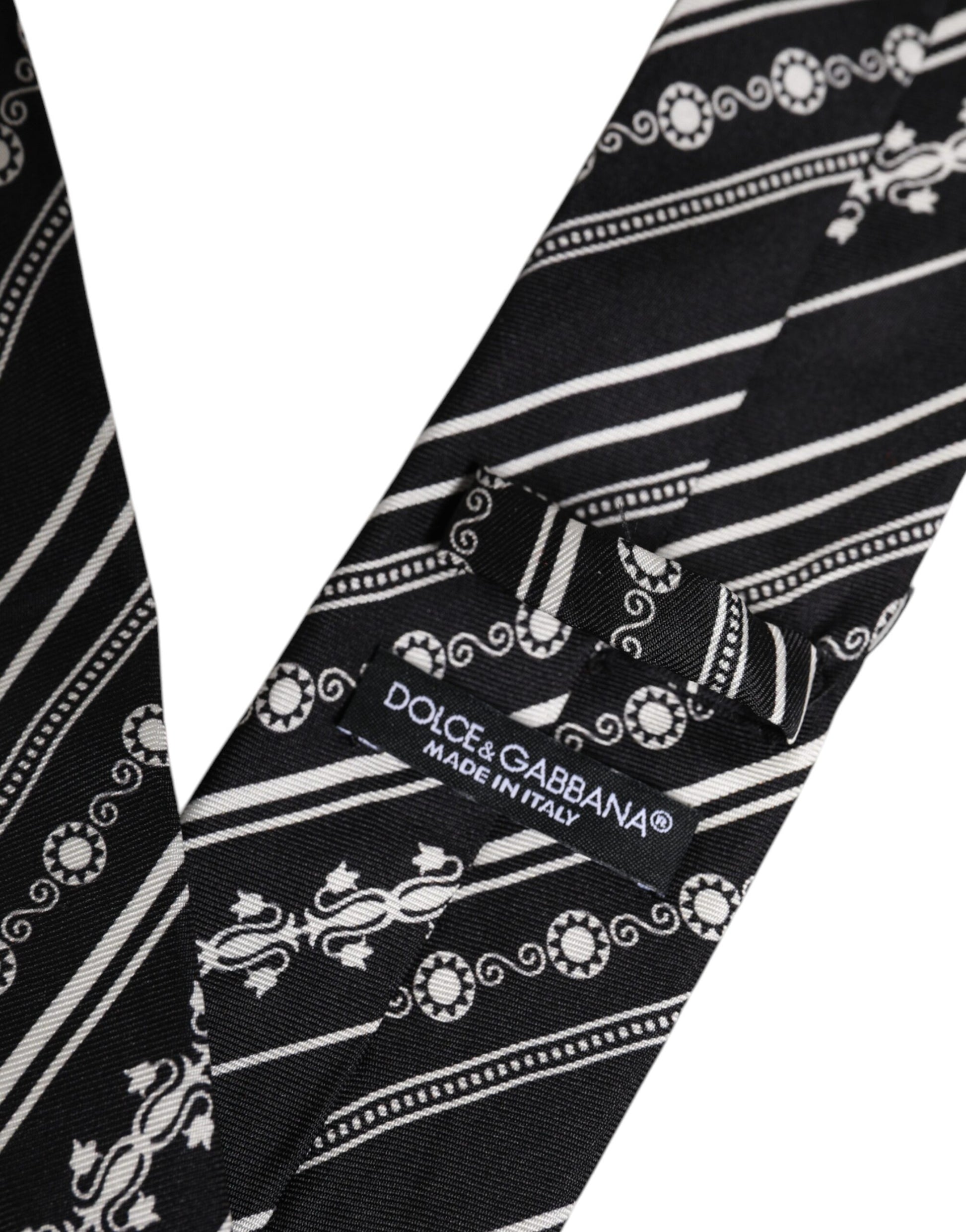 Dolce & Gabbana Black White Stripes Silk Adjustable Necktie Tie Curated Luxury Accessories by Orvyn