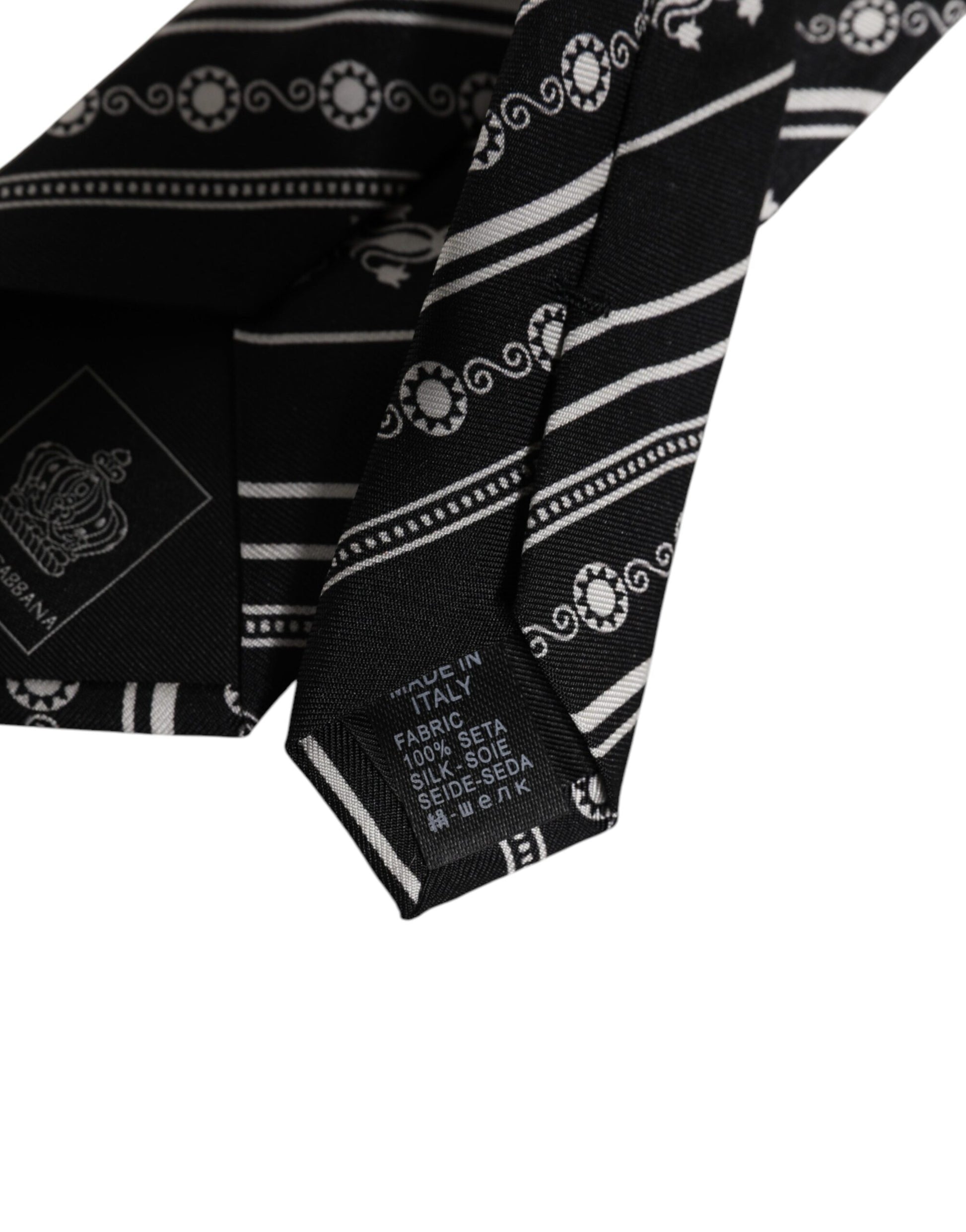 Dolce & Gabbana Black White Stripes Silk Adjustable Necktie Tie Curated Luxury Accessories by Orvyn