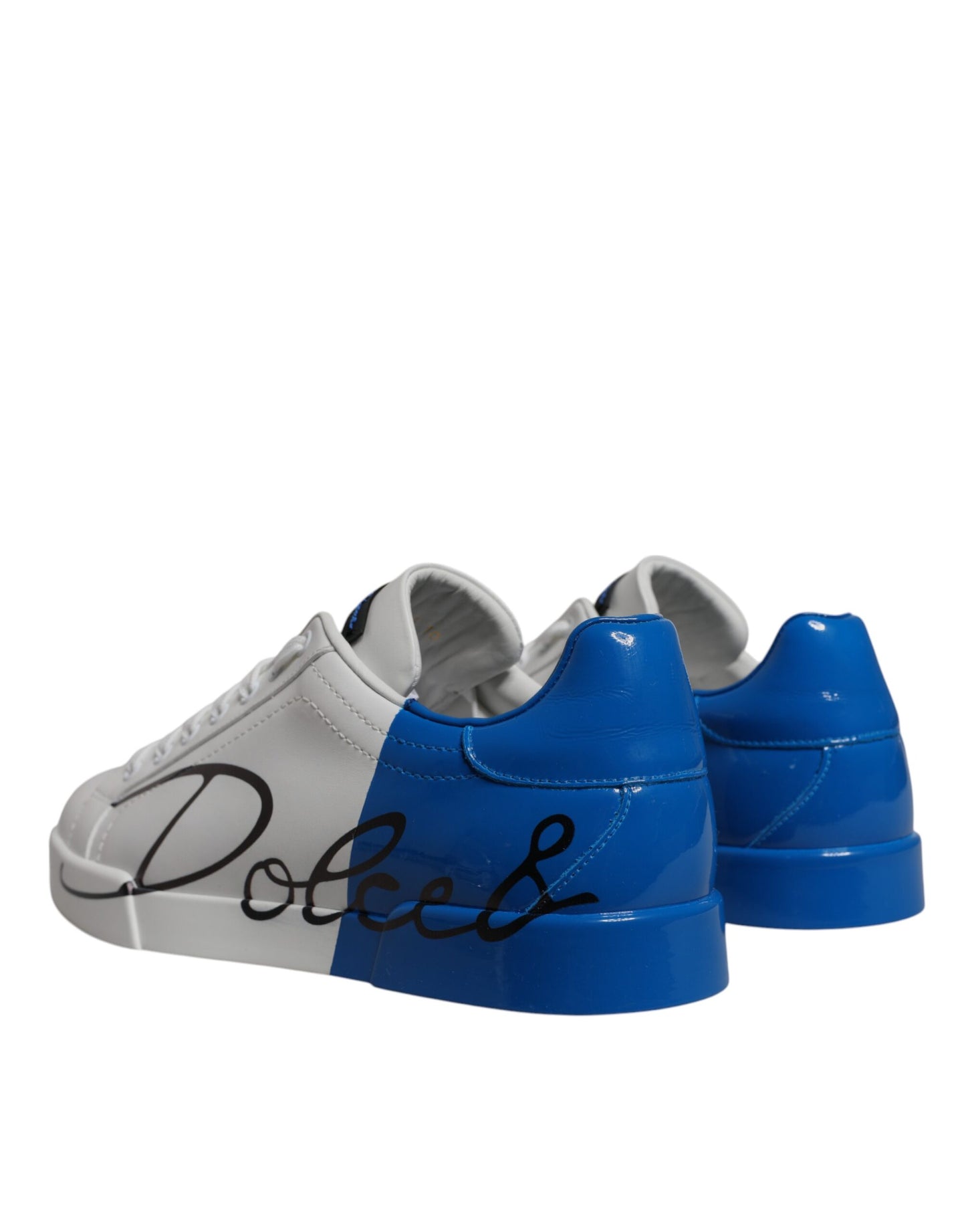 Dolce & Gabbana White Blue Leather Logo Low Top Sneakers Shoes Curated Luxury Accessories by Orvyn