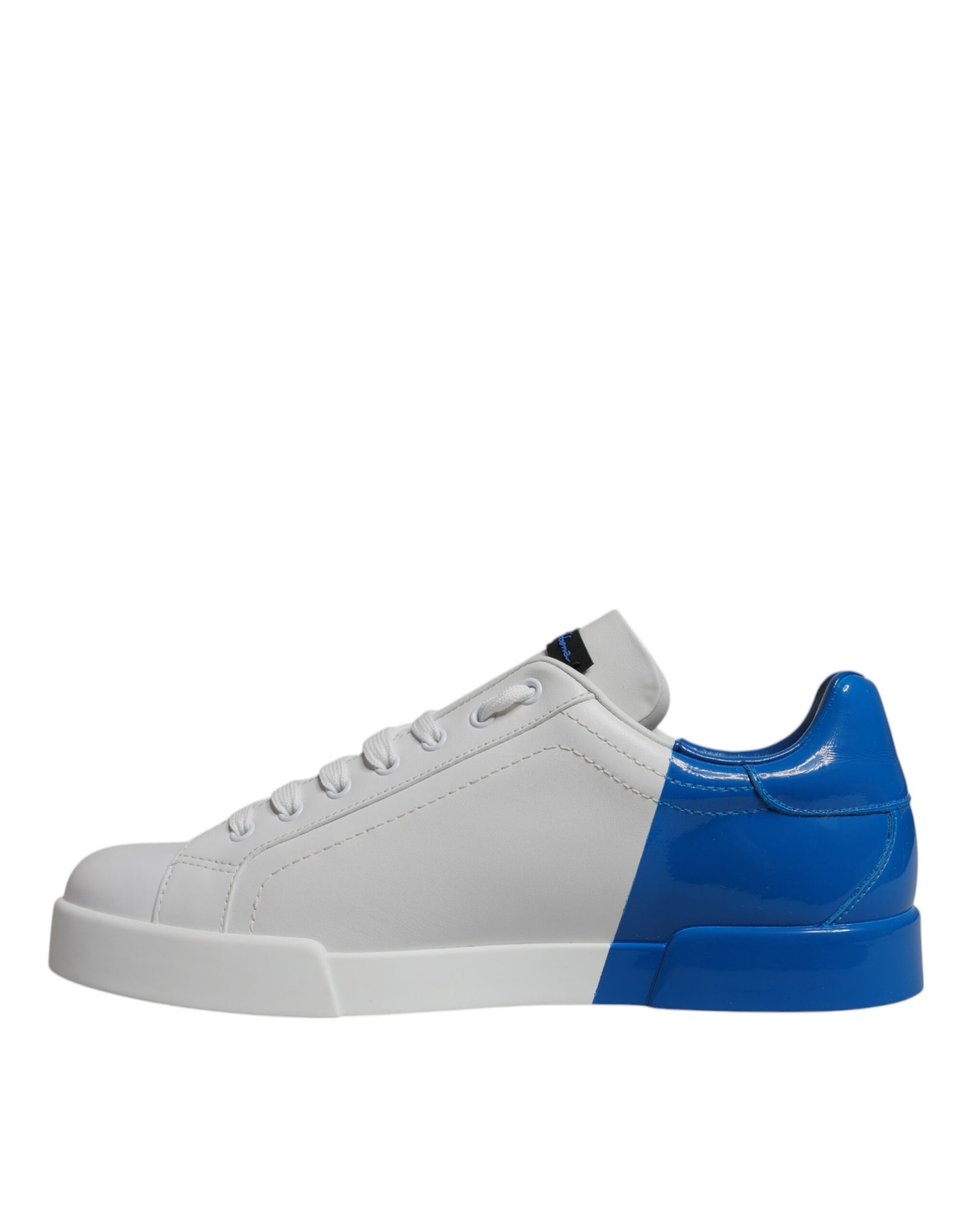 Dolce & Gabbana White Blue Leather Logo Low Top Sneakers Shoes Curated Luxury Accessories by Orvyn