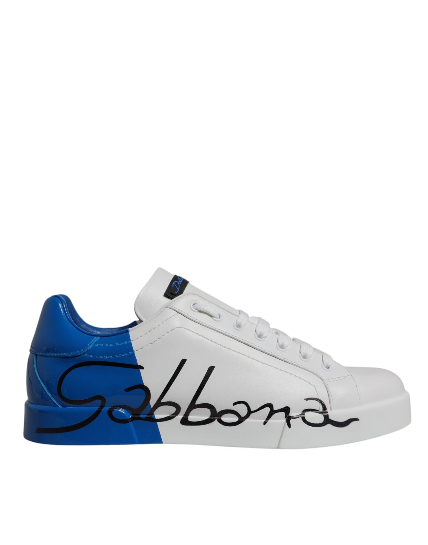 Dolce & Gabbana White Blue Leather Logo Low Top Sneakers Shoes Curated Luxury Accessories by Orvyn