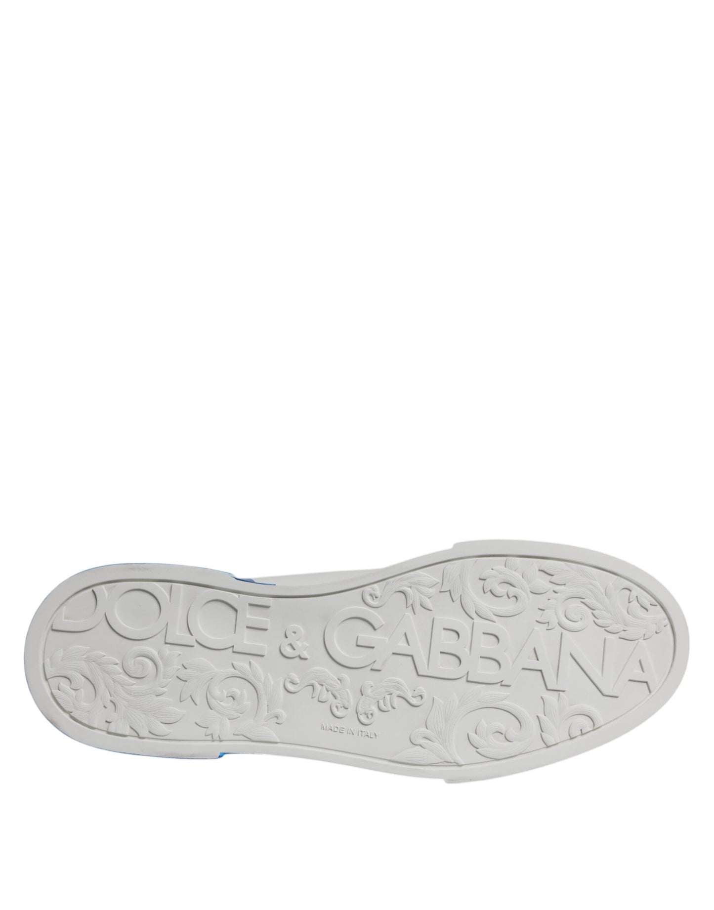 Dolce & Gabbana White Blue Leather Logo Low Top Sneakers Shoes Curated Luxury Accessories by Orvyn