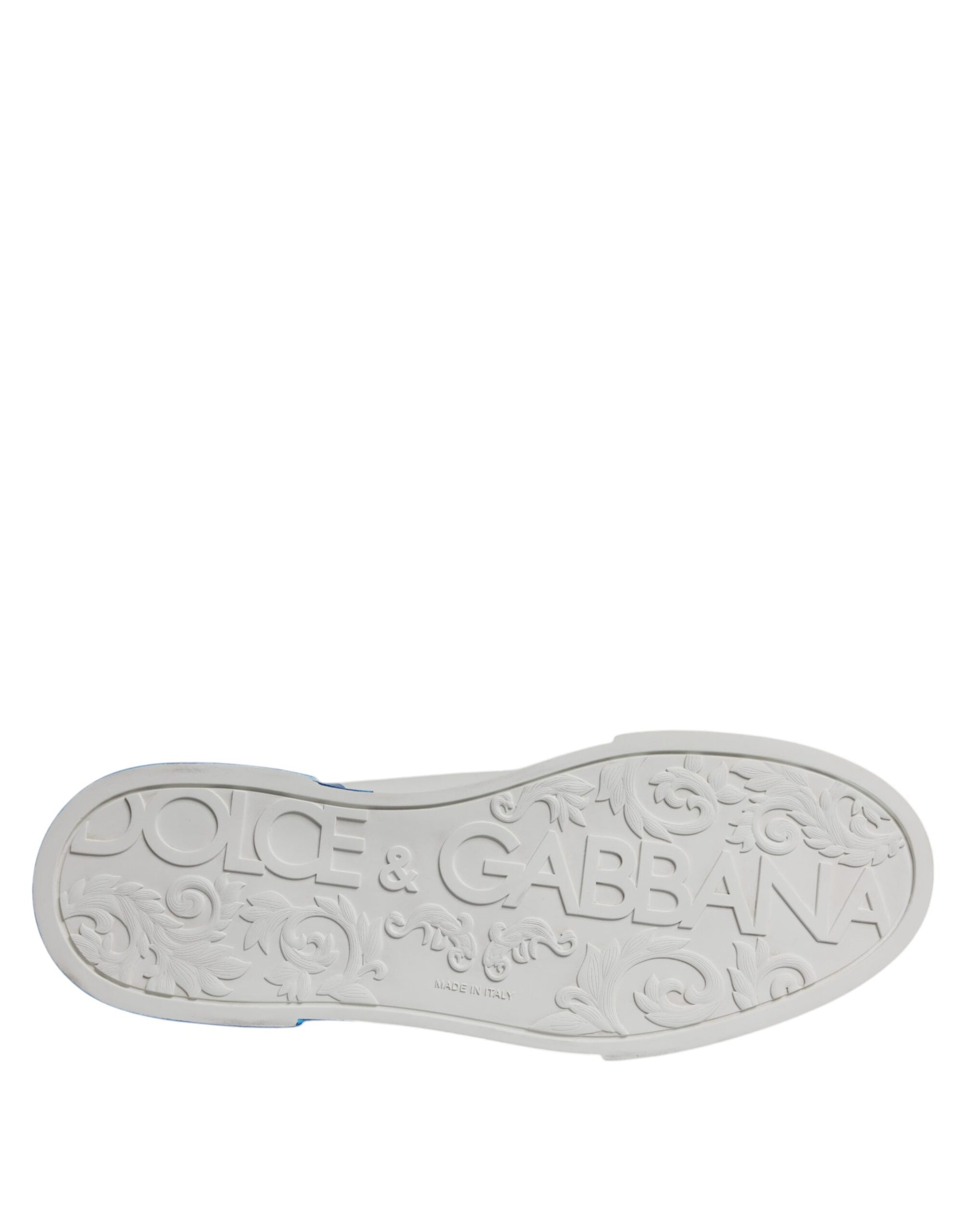 Dolce & Gabbana White Blue Leather Logo Low Top Sneakers Shoes Curated Luxury Accessories by Orvyn