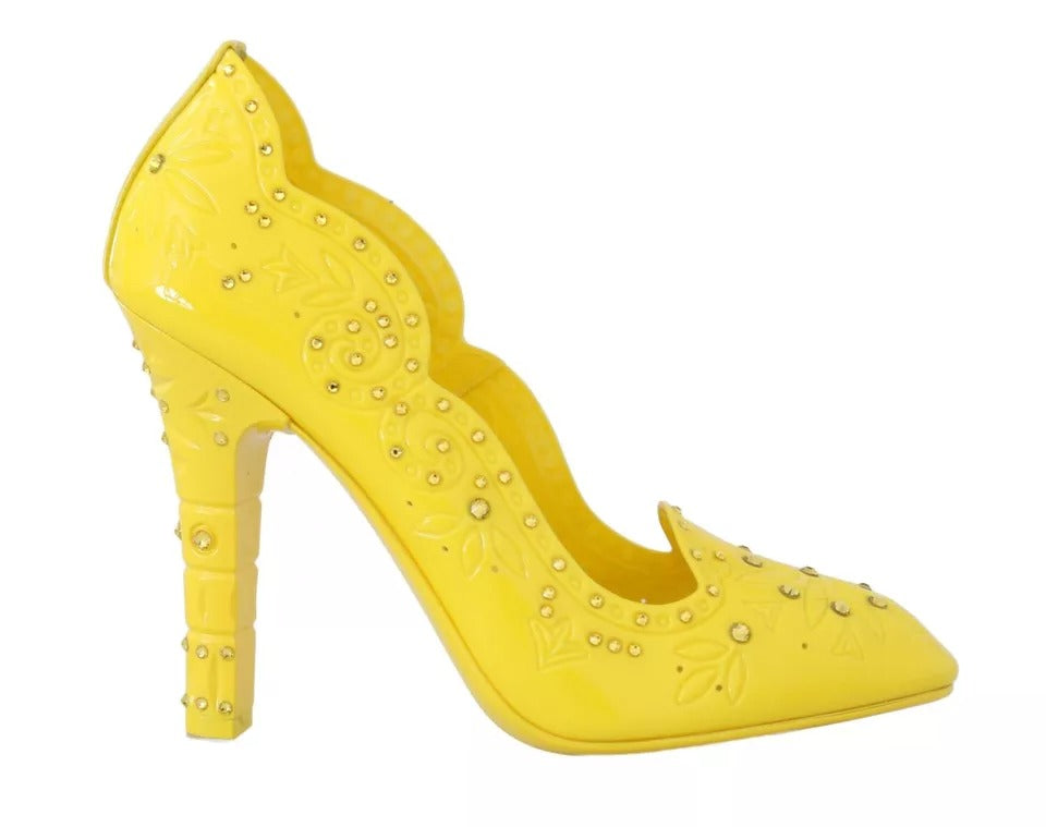 Dolce & Gabbana Yellow Crystal Heels CINDERELLA Shoes Curated Luxury Accessories by Orvyn