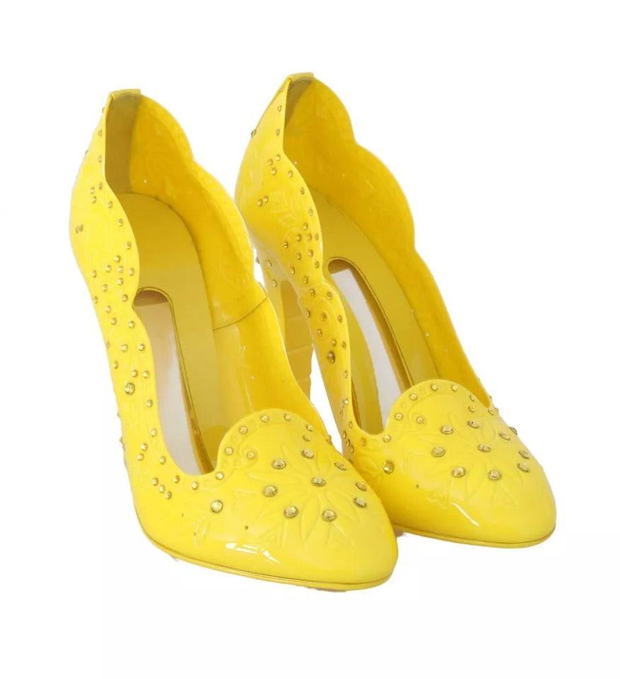 Dolce & Gabbana Yellow Crystal Heels CINDERELLA Shoes Curated Luxury Accessories by Orvyn
