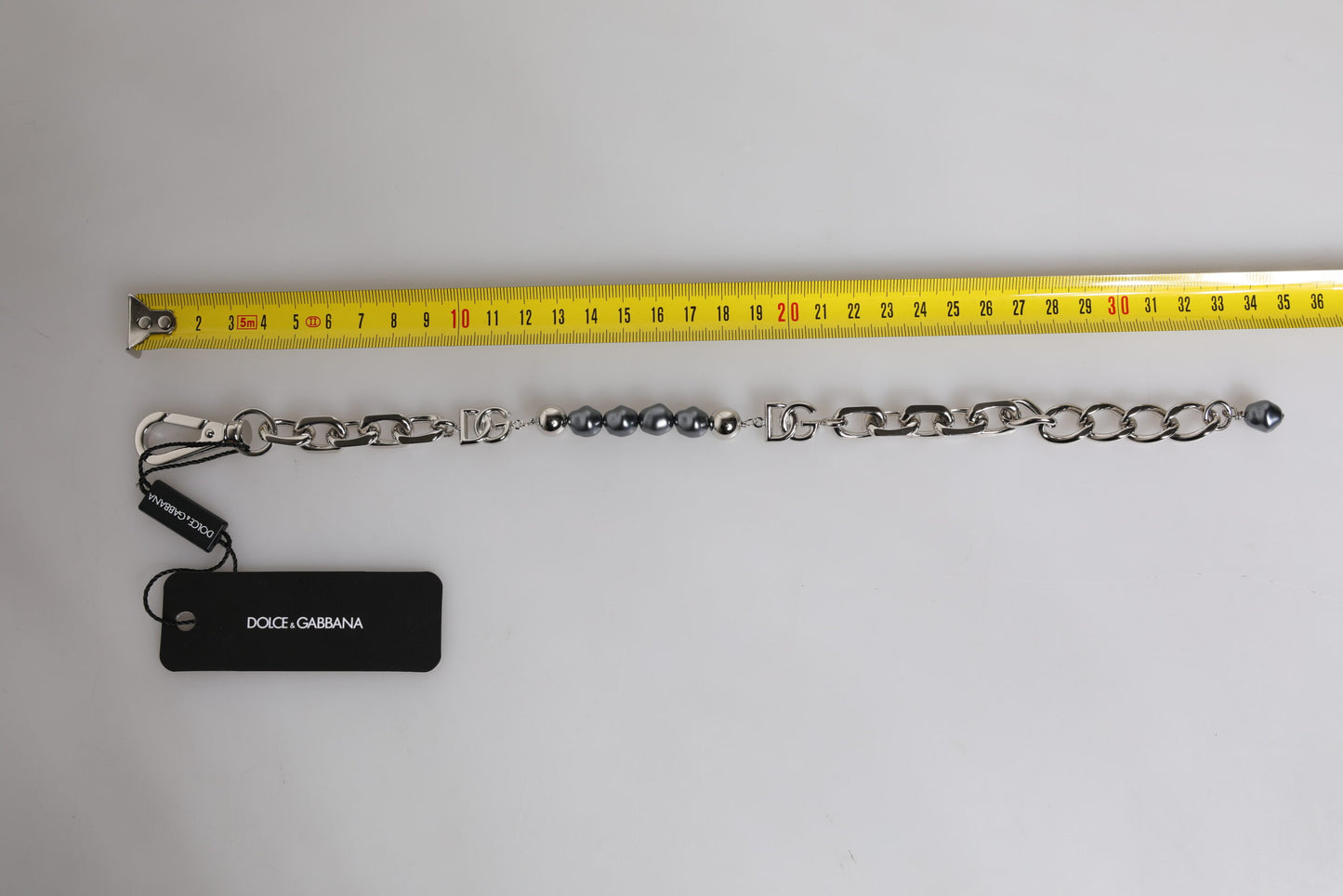 Dolce & Gabbana Silver Tone Chain Lobster Clasp Logo Gray Pearls Bracelet grau