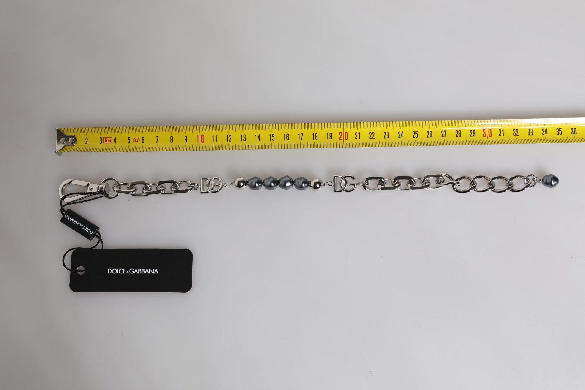 Dolce & Gabbana Silver Tone Chain Lobster Clasp Logo Gray Pearls Bracelet grau