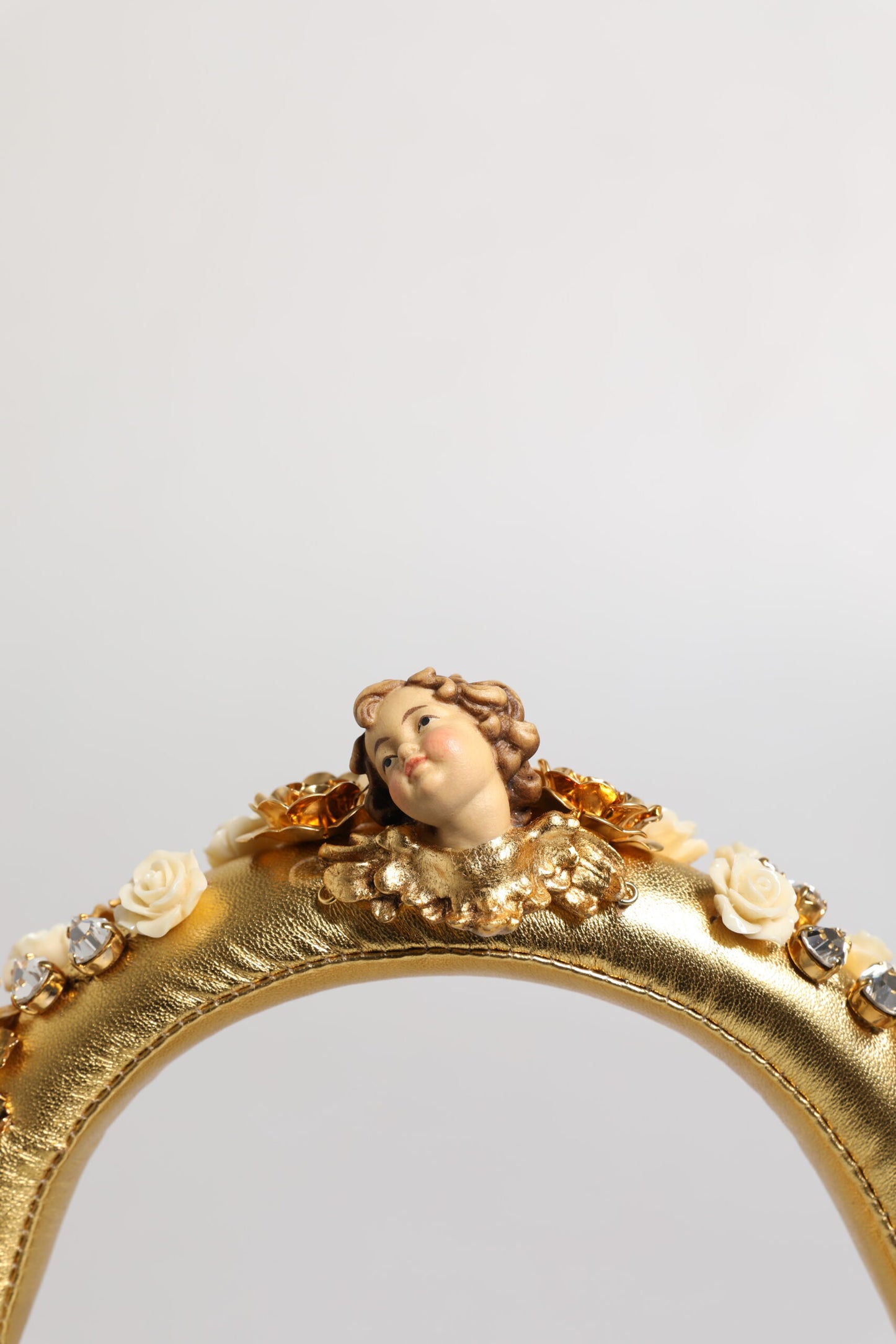 Dolce & Gabbana Gold Leather Floral Crystal Angel Headset Headphones Curated Luxury Accessories by Orvyn