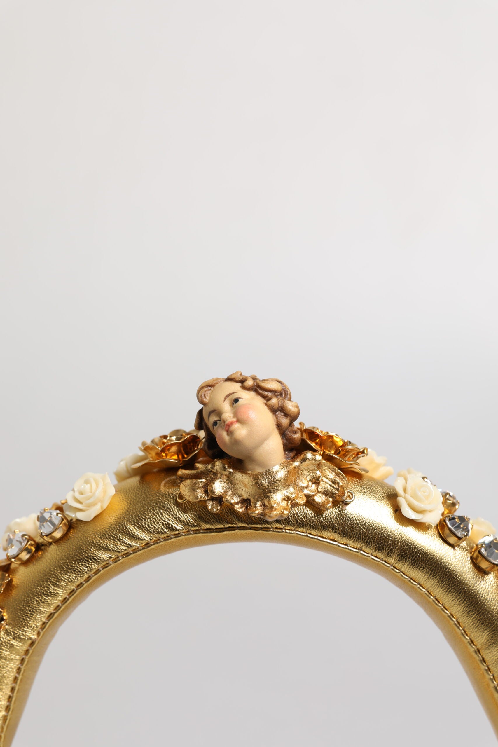 Dolce & Gabbana Gold Leather Floral Crystal Angel Headset Headphones Curated Luxury Accessories by Orvyn