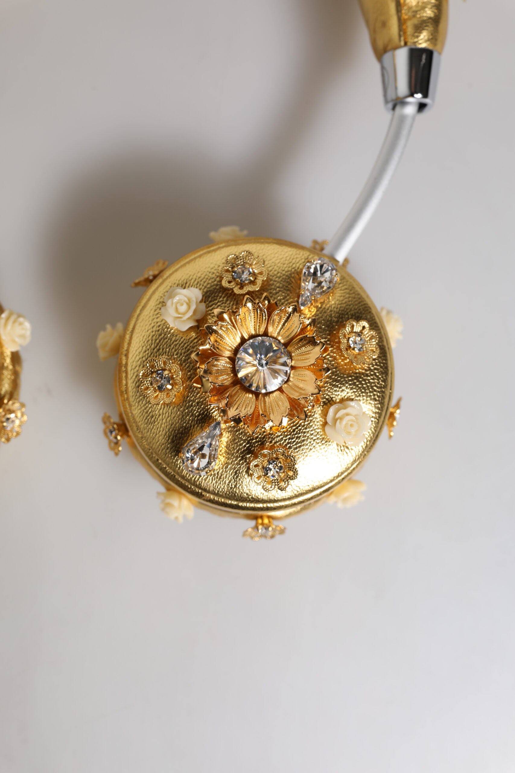 Dolce & Gabbana Gold Leather Floral Crystal Angel Headset Headphones Curated Luxury Accessories by Orvyn