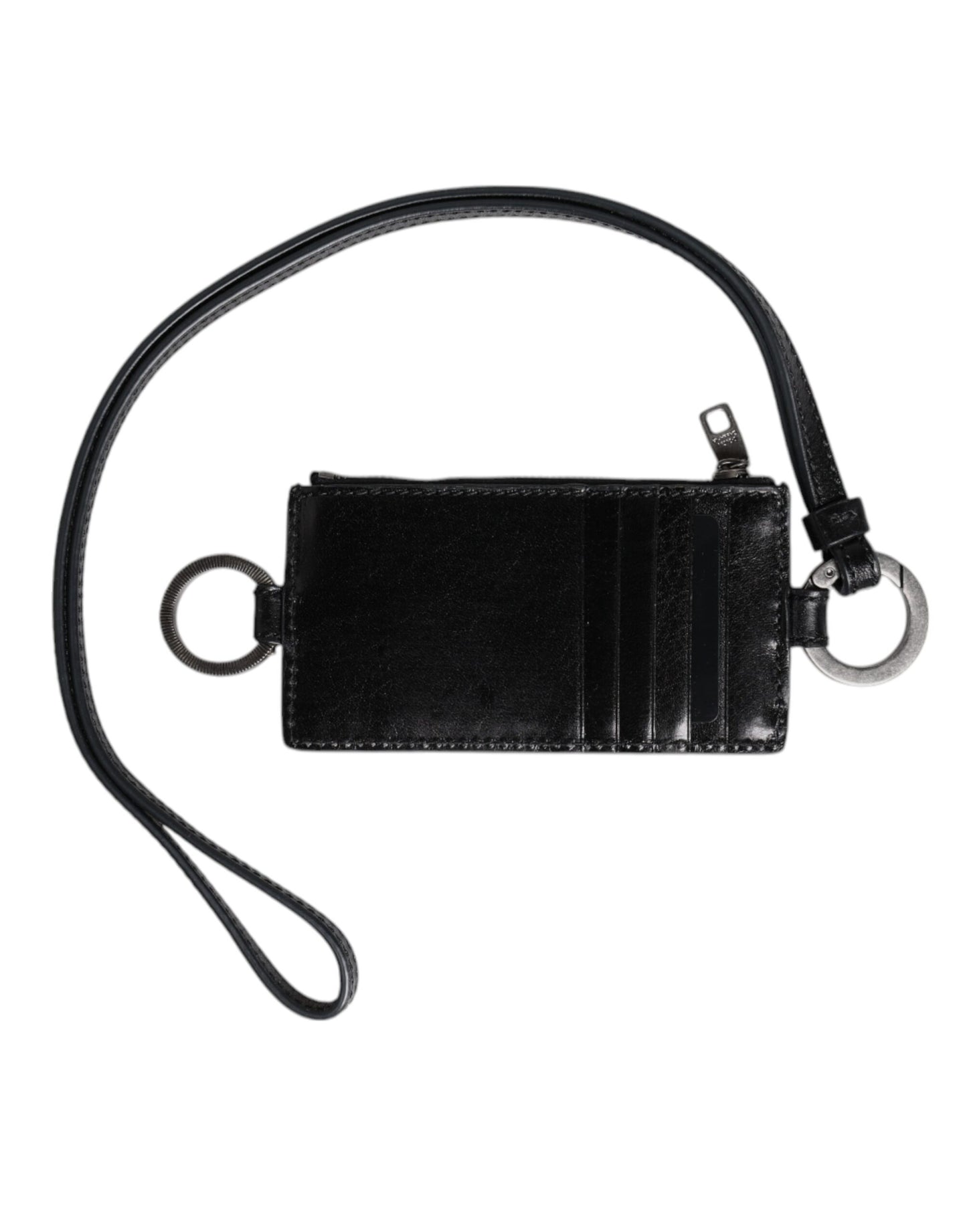 Dolce & Gabbana Black Leather Logo Embossed Lanyard Card Holder Wallet Curated Luxury Accessories by Orvyn