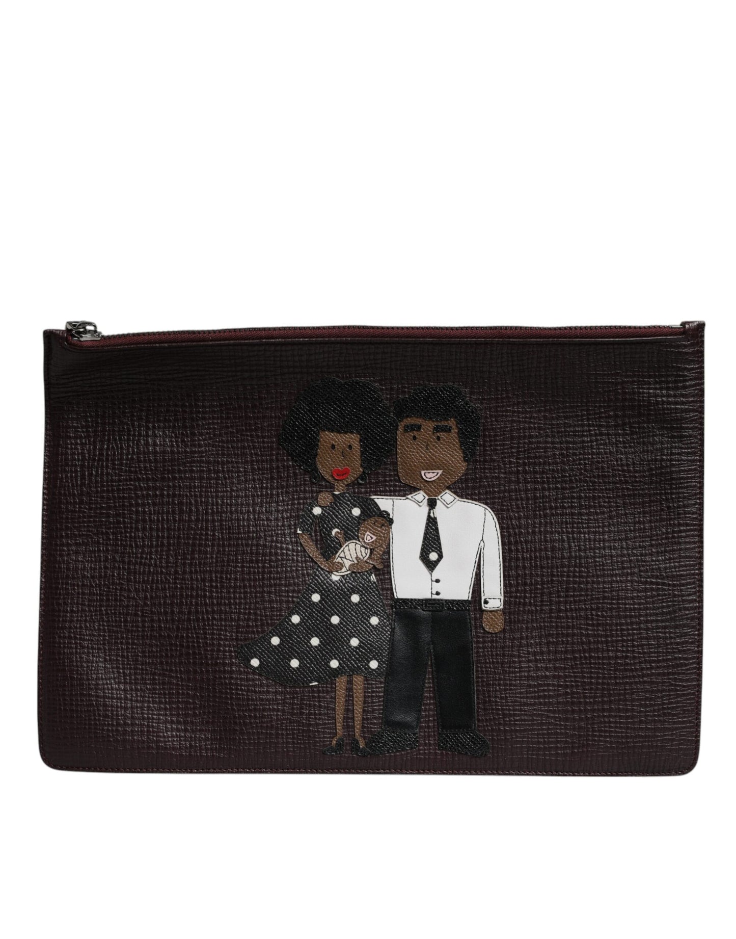 Dolce & Gabbana Brown Leather #DGFAMILY Embellished Men Clutch Pouch Bag Curated Luxury Accessories by Orvyn