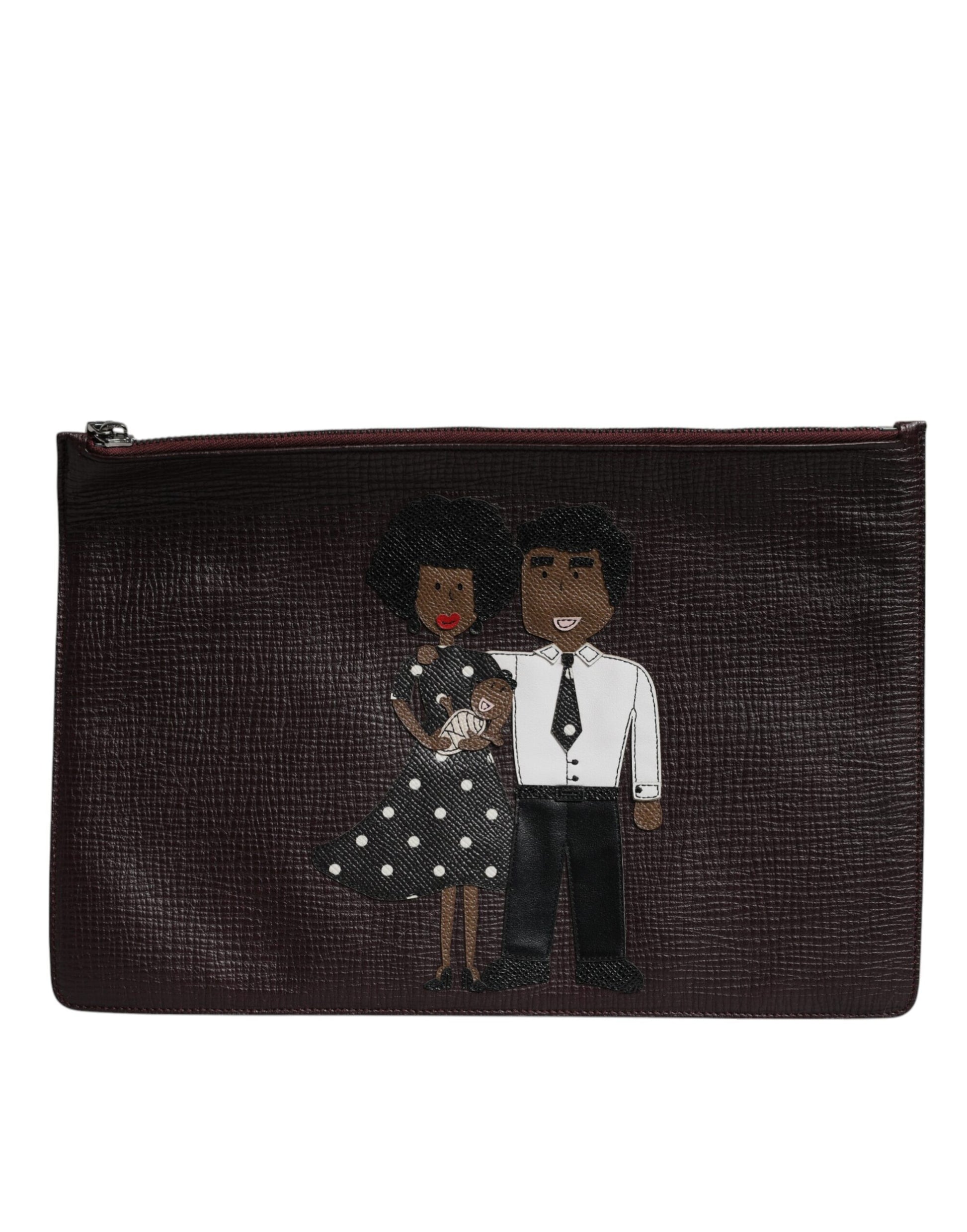 Dolce & Gabbana Brown Leather #DGFAMILY Embellished Men Clutch Pouch Bag Curated Luxury Accessories by Orvyn