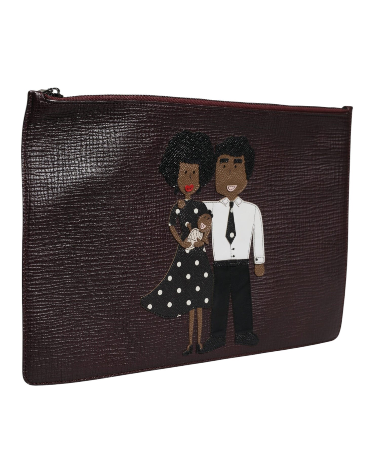 Dolce & Gabbana Brown Leather #DGFAMILY Embellished Men Clutch Pouch Bag Curated Luxury Accessories by Orvyn