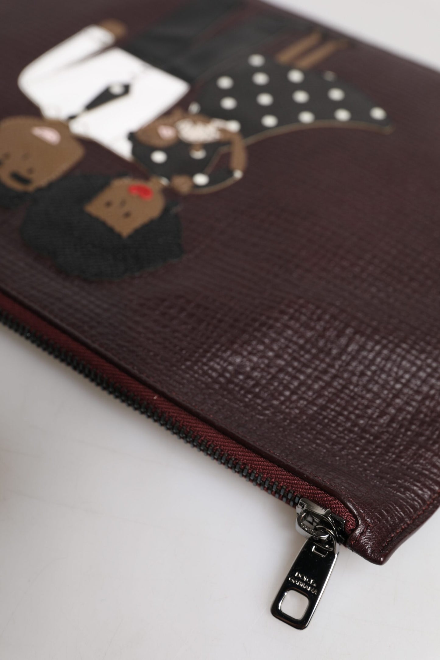 Dolce & Gabbana Brown Leather #DGFAMILY Embellished Men Clutch Pouch Bag Curated Luxury Accessories by Orvyn