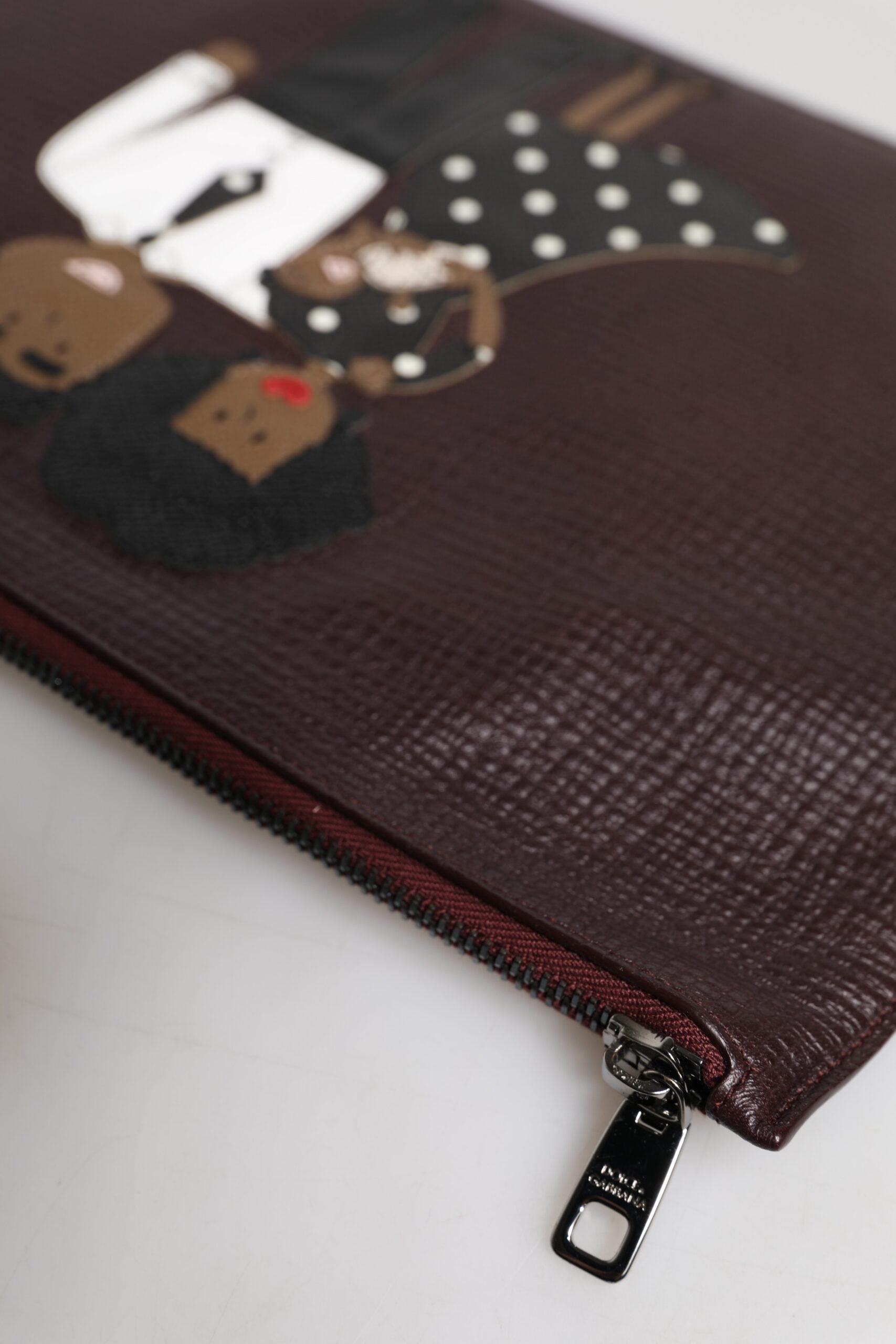 Dolce & Gabbana Brown Leather #DGFAMILY Embellished Men Clutch Pouch Bag Curated Luxury Accessories by Orvyn